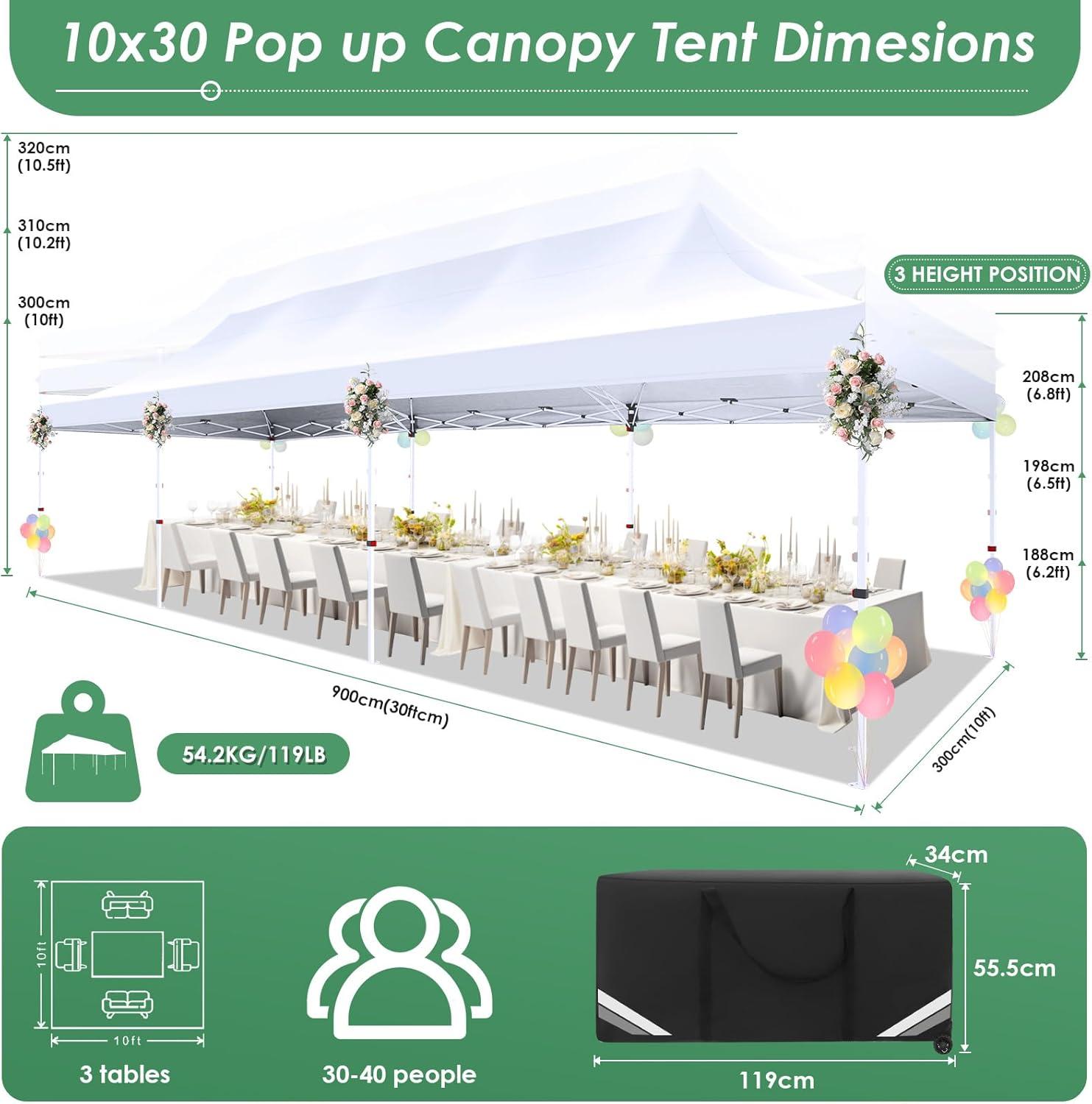 image:imageCOBIZI Canopy Tent 10x30 Pop Up Canopy with 8 Removable Sidewalls Party Tents for Parties Wedding Patio Commercial Waterproof and UV50 Ez Outdoor Instant Gazebo with Roller Bag amp 4 SandbagsWhiteWhite