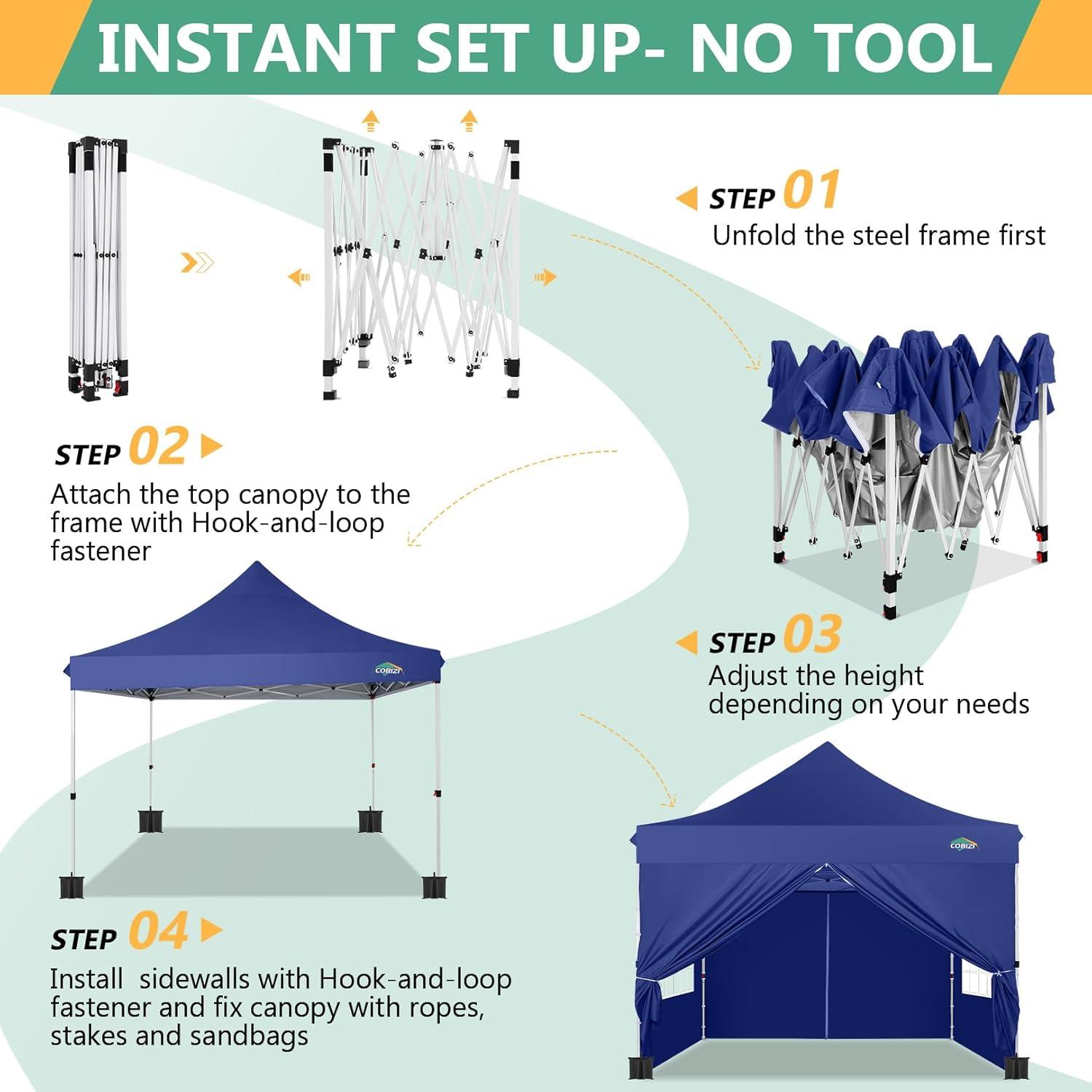 image:imageCOBIZI Canopy Tent 10x30 Pop Up Canopy with 8 Removable Sidewalls Party Tents for Parties Wedding Patio Commercial Waterproof and UV50 Ez Outdoor Instant Gazebo with Roller Bag amp 4 SandbagsWhiteDark Blue