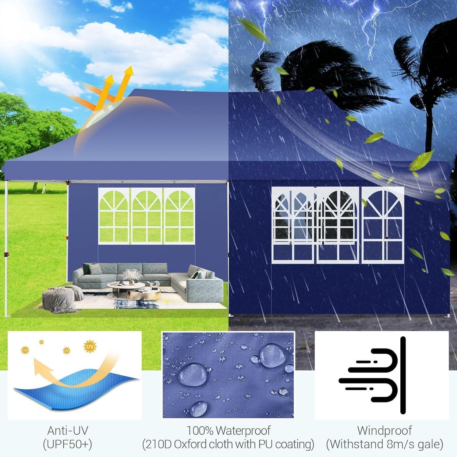 image:imageCOBIZI Canopy Tent 10x30 Pop Up Canopy with 8 Removable Sidewalls Party Tents for Parties Wedding Patio Commercial Waterproof and UV50 Ez Outdoor Instant Gazebo with Roller Bag amp 4 SandbagsWhiteNavy Blue