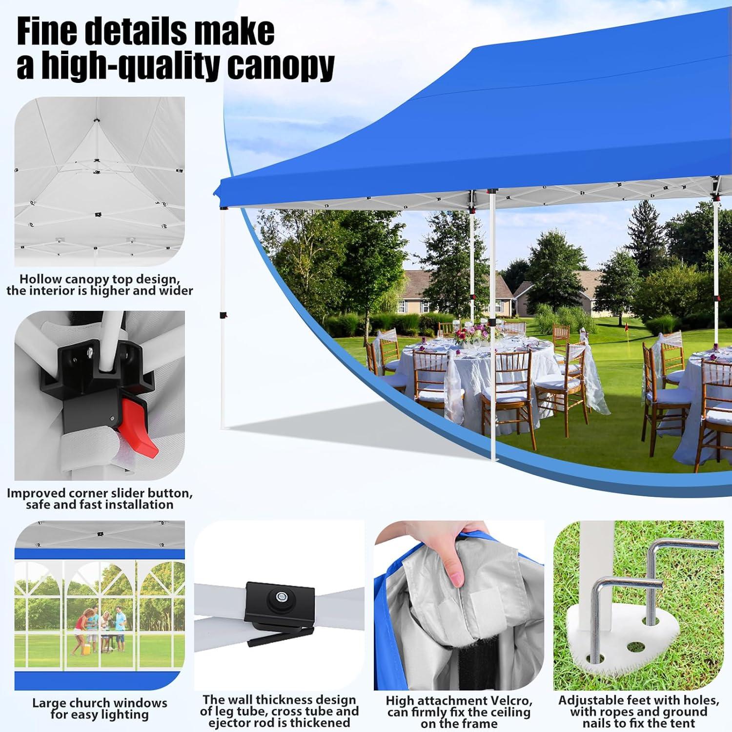 image:imageCOBIZI Canopy Tent 10x30 Pop Up Canopy with 8 Removable Sidewalls Party Tents for Parties Wedding Patio Commercial Waterproof and UV50 Ez Outdoor Instant Gazebo with Roller Bag amp 4 SandbagsWhiteOcean Blue
