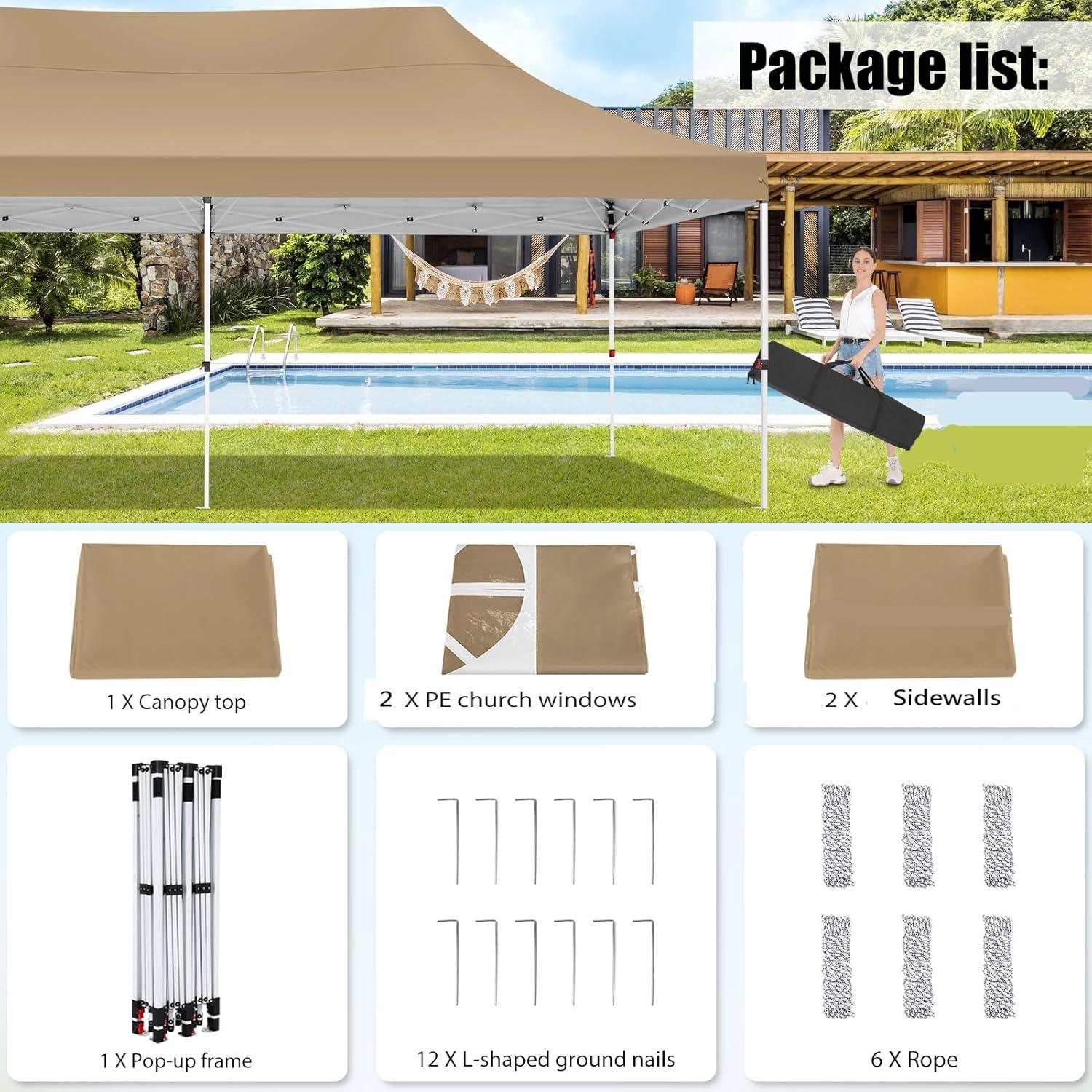 image:imageCOBIZI Canopy Tent 10x30 Pop Up Canopy with 8 Removable Sidewalls Party Tents for Parties Wedding Patio Commercial Waterproof and UV50 Ez Outdoor Instant Gazebo with Roller Bag amp 4 SandbagsWhiteKhaki