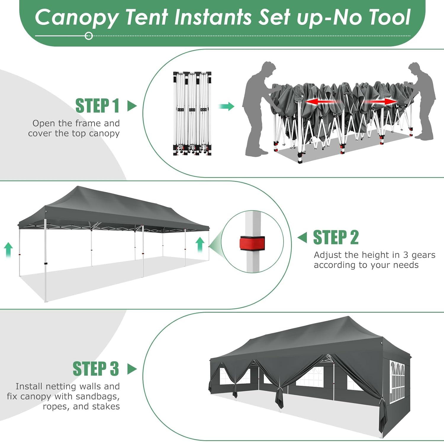 image:imageCOBIZI Canopy Tent 10x30 Pop Up Canopy with 8 Removable Sidewalls Party Tents for Parties Wedding Patio Commercial Waterproof and UV50 Ez Outdoor Instant Gazebo with Roller Bag amp 4 SandbagsWhiteGray