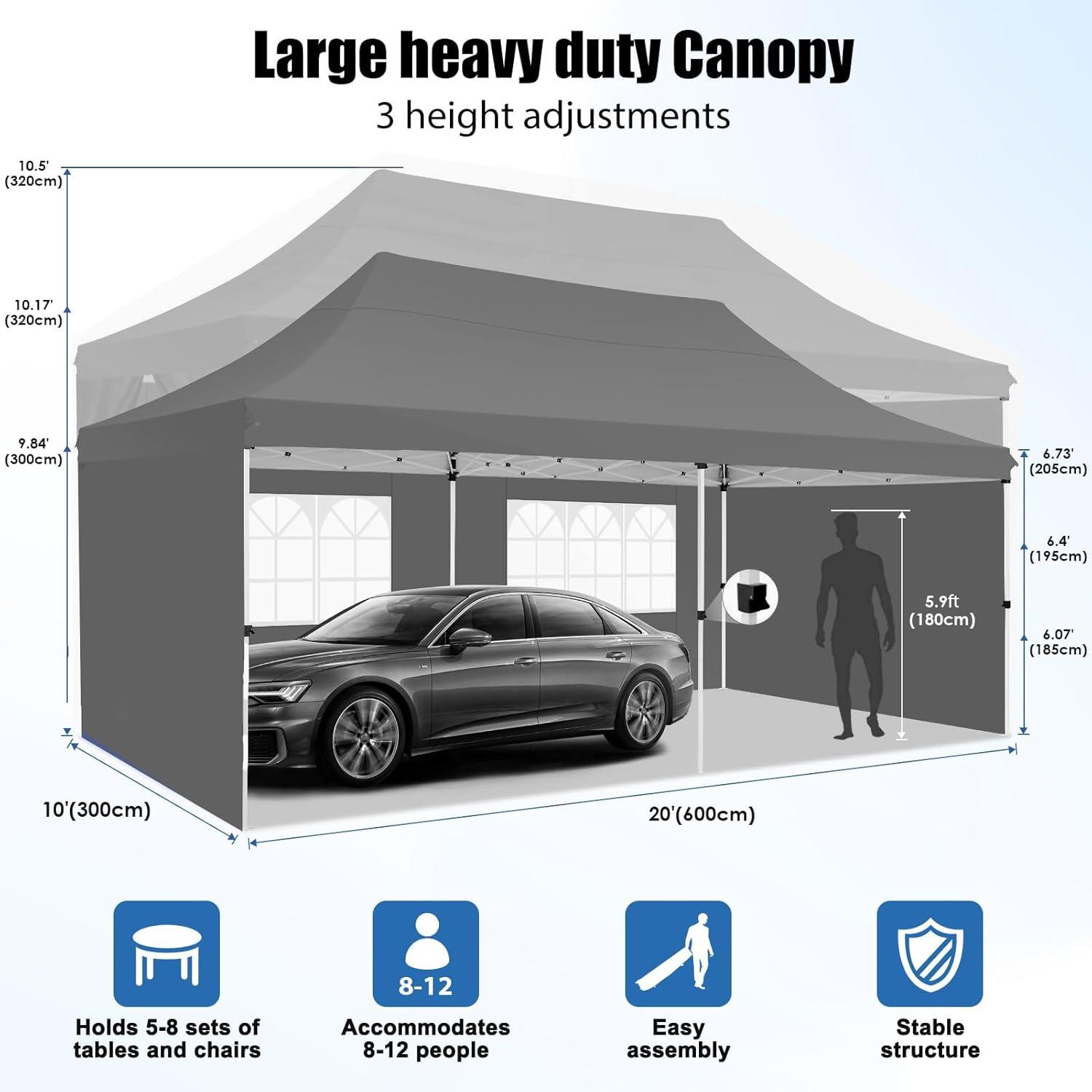 image:imageCOBIZI Canopy Tent 10x30 Pop Up Canopy with 8 Removable Sidewalls Party Tents for Parties Wedding Patio Commercial Waterproof and UV50 Ez Outdoor Instant Gazebo with Roller Bag amp 4 SandbagsWhiteGray