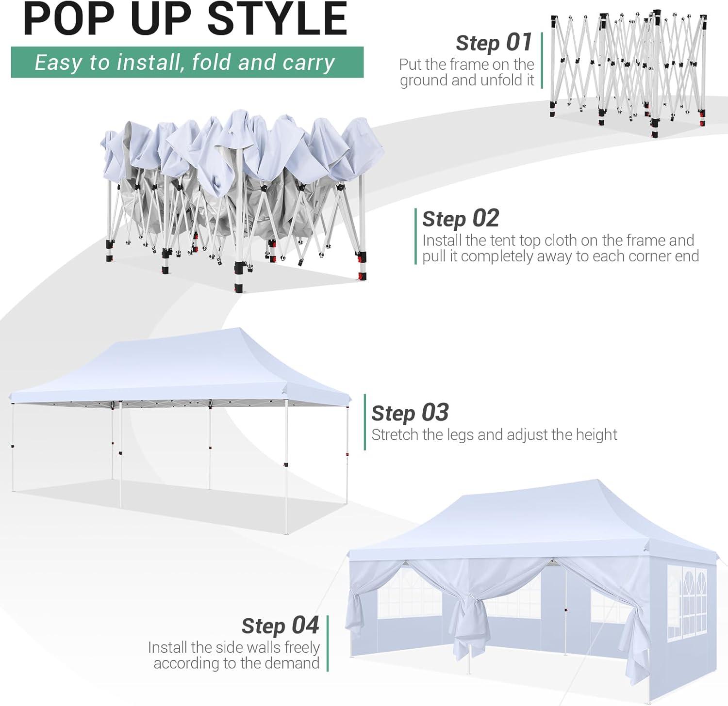 image:imageCOBIZI Canopy Tent 10x30 Pop Up Canopy with 8 Removable Sidewalls Party Tents for Parties Wedding Patio Commercial Waterproof and UV50 Ez Outdoor Instant Gazebo with Roller Bag amp 4 SandbagsWhiteWhite