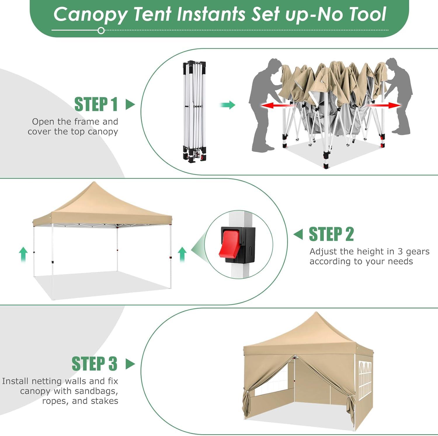 image:imageCOBIZI Canopy Tent 10x30 Pop Up Canopy with 8 Removable Sidewalls Party Tents for Parties Wedding Patio Commercial Waterproof and UV50 Ez Outdoor Instant Gazebo with Roller Bag amp 4 SandbagsWhiteKhaki
