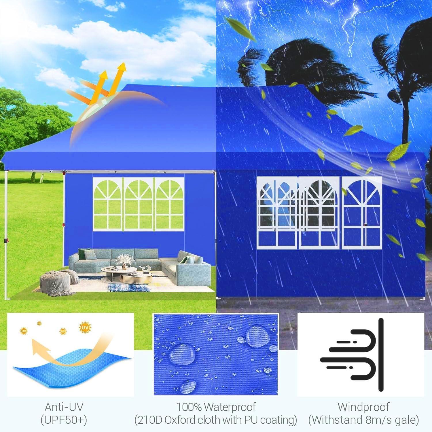 image:imageCOBIZI Canopy Tent 10x30 Pop Up Canopy with 8 Removable Sidewalls Party Tents for Parties Wedding Patio Commercial Waterproof and UV50 Ez Outdoor Instant Gazebo with Roller Bag amp 4 SandbagsWhiteOcean Blue