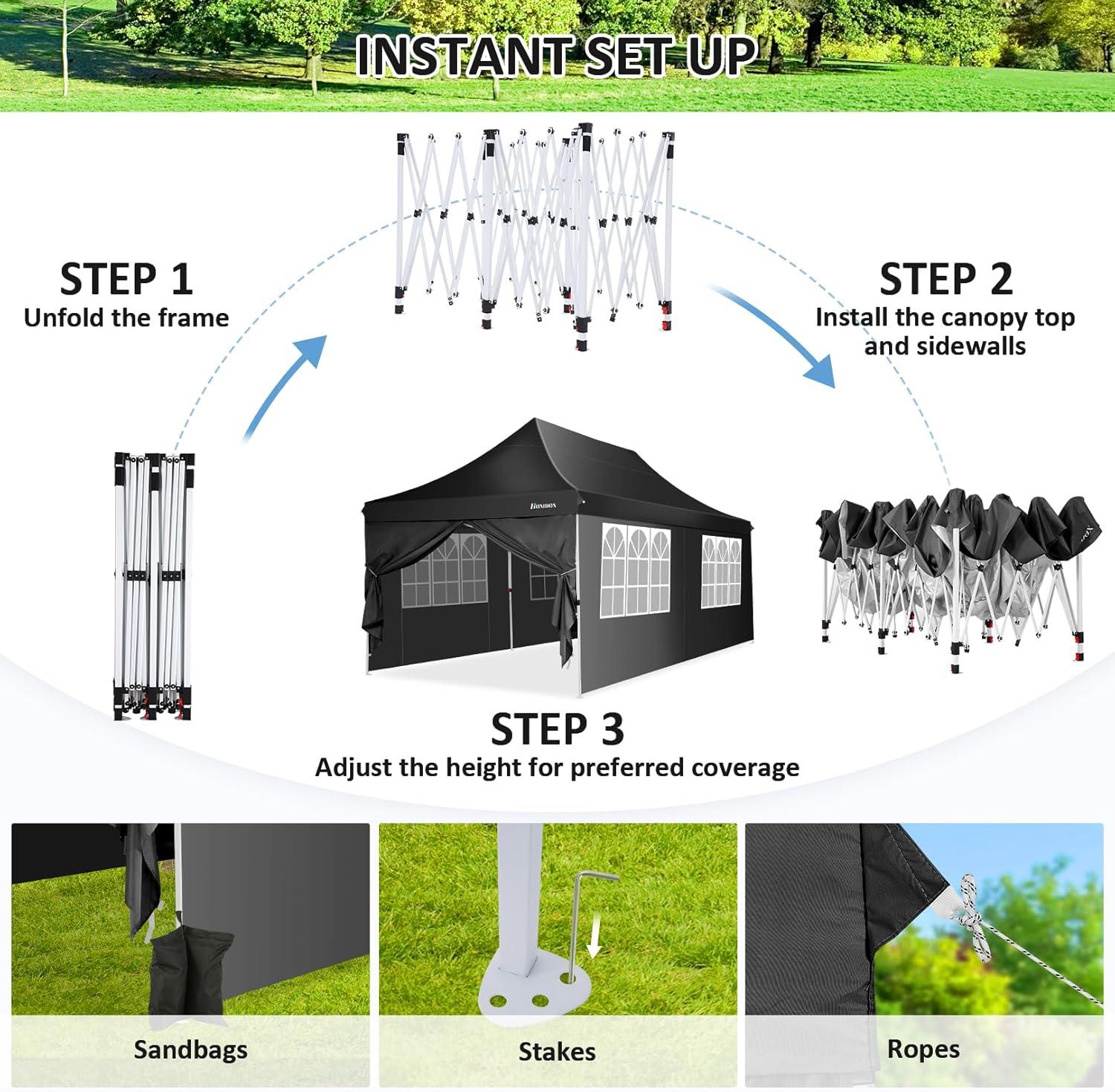 image:imageCOBIZI Canopy Tent 10x30 Pop Up Canopy with 8 Removable Sidewalls Party Tents for Parties Wedding Patio Commercial Waterproof and UV50 Ez Outdoor Instant Gazebo with Roller Bag amp 4 SandbagsWhiteBlack