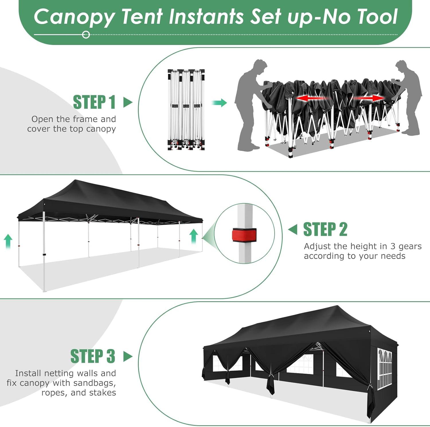 image:imageCOBIZI Canopy Tent 10x30 Pop Up Canopy with 8 Removable Sidewalls Party Tents for Parties Wedding Patio Commercial Waterproof and UV50 Ez Outdoor Instant Gazebo with Roller Bag amp 4 SandbagsWhiteBlack