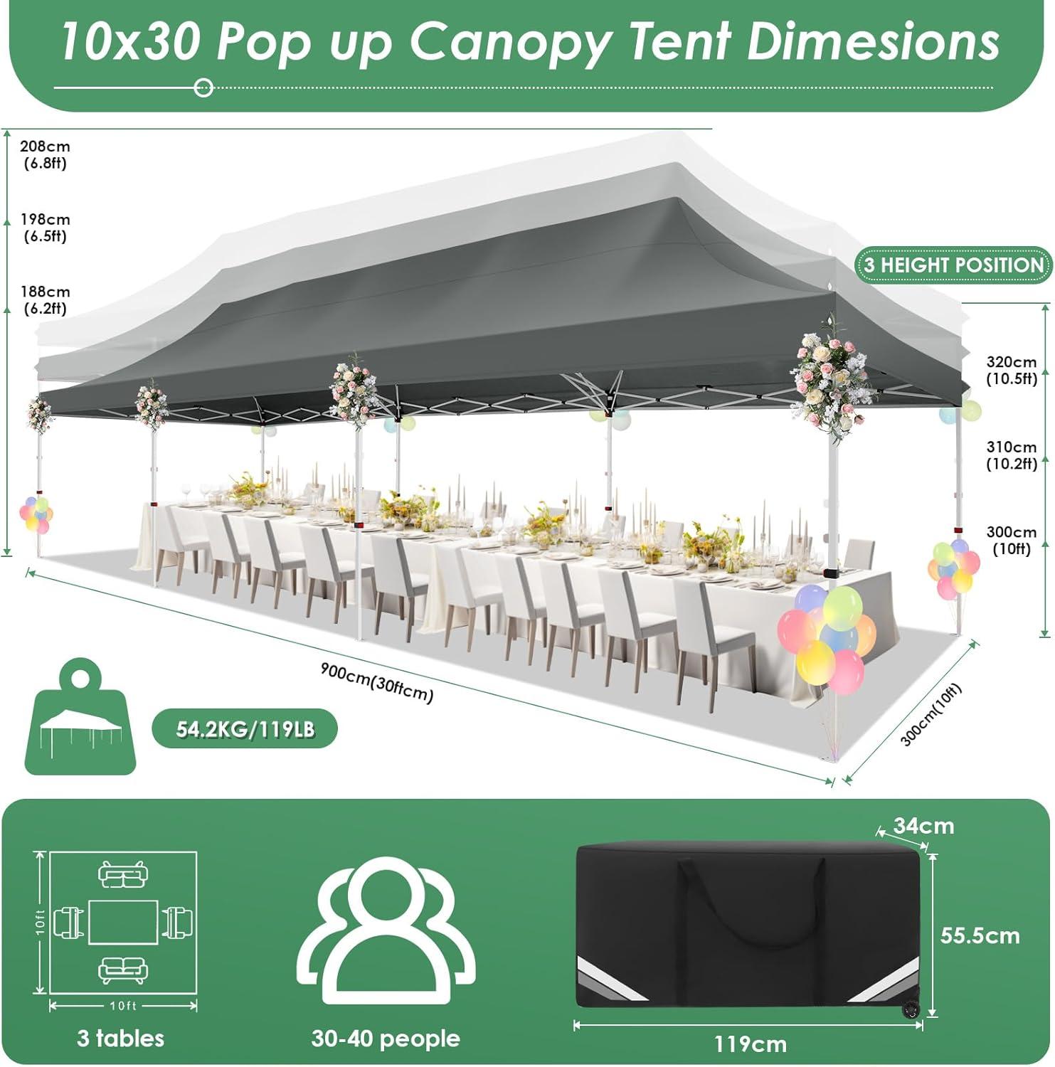 image:imageCOBIZI Canopy Tent 10x30 Pop Up Canopy with 8 Removable Sidewalls Party Tents for Parties Wedding Patio Commercial Waterproof and UV50 Ez Outdoor Instant Gazebo with Roller Bag amp 4 SandbagsWhiteGray