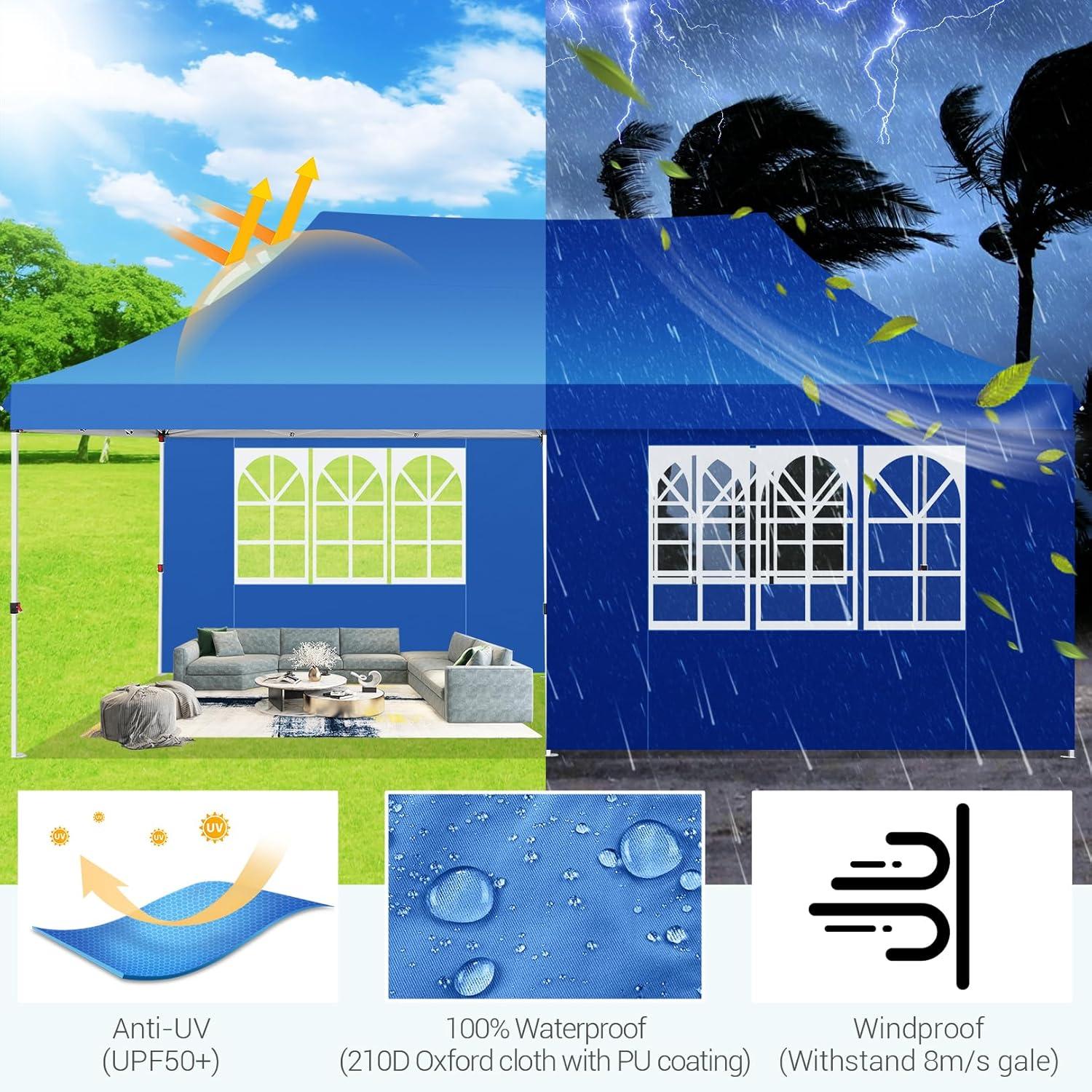 image:imageCOBIZI Canopy Tent 10x30 Pop Up Canopy with 8 Removable Sidewalls Party Tents for Parties Wedding Patio Commercial Waterproof and UV50 Ez Outdoor Instant Gazebo with Roller Bag amp 4 SandbagsWhiteBlue