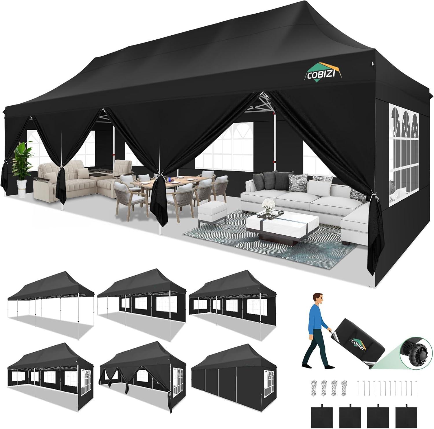 image:imageCOBIZI Canopy Tent 10x30 Pop Up Canopy with 8 Removable Sidewalls Party Tents for Parties Wedding Patio Commercial Waterproof and UV50 Ez Outdoor Instant Gazebo with Roller Bag amp 4 SandbagsWhiteBlack