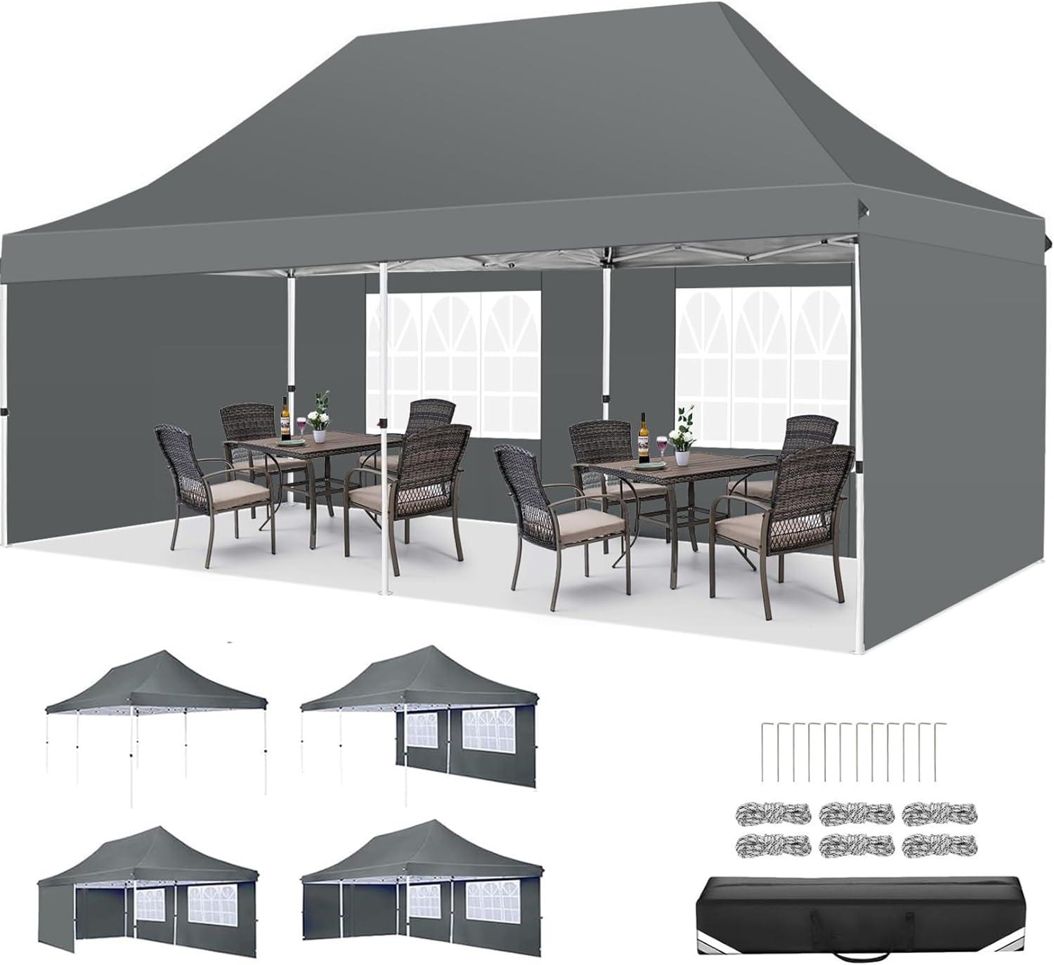 image:imageCOBIZI Canopy Tent 10x30 Pop Up Canopy with 8 Removable Sidewalls Party Tents for Parties Wedding Patio Commercial Waterproof and UV50 Ez Outdoor Instant Gazebo with Roller Bag amp 4 SandbagsWhiteGray