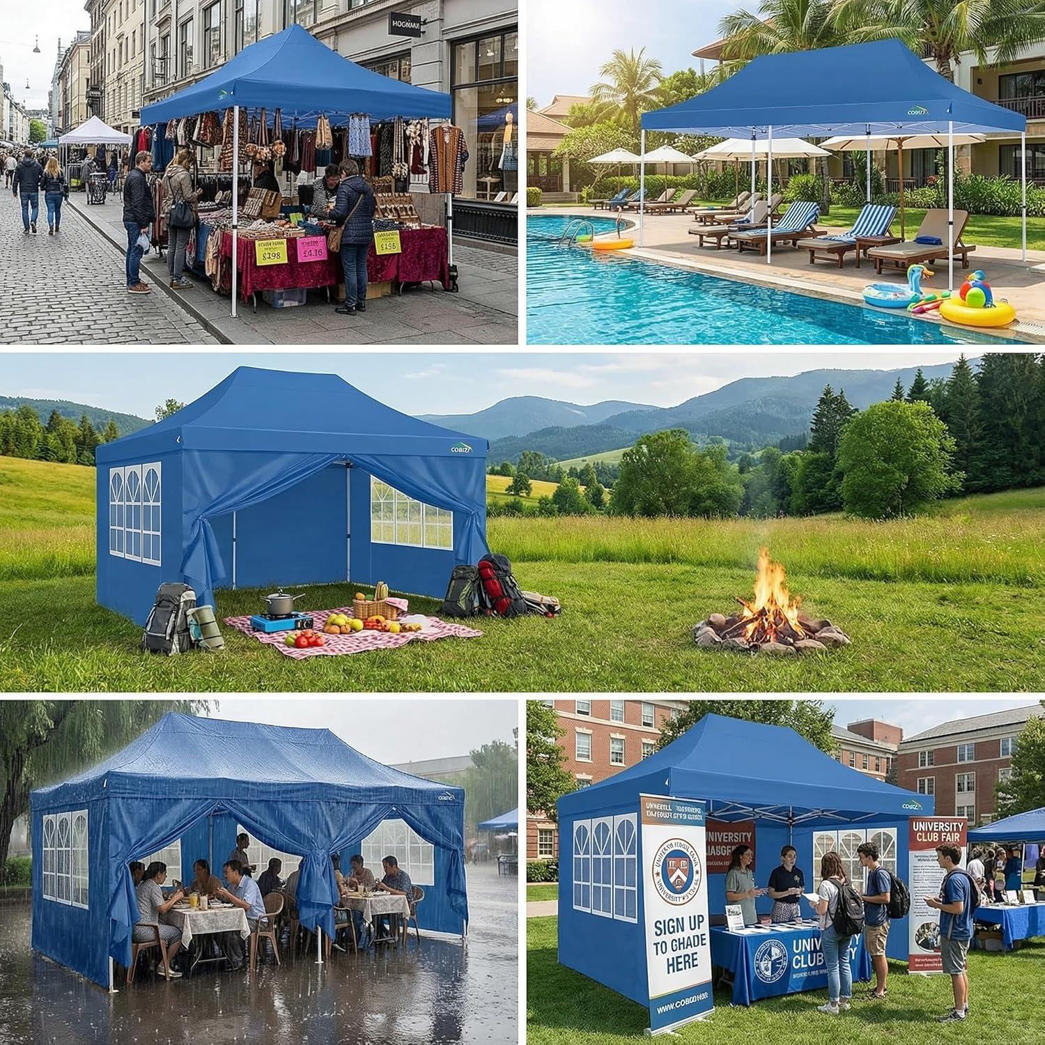 image:imageCOBIZI Canopy Tent 10x30 Pop Up Canopy with 8 Removable Sidewalls Party Tents for Parties Wedding Patio Commercial Waterproof and UV50 Ez Outdoor Instant Gazebo with Roller Bag amp 4 SandbagsWhiteOcean Blue