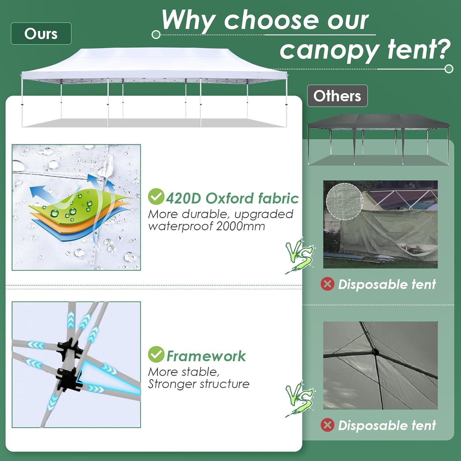 image:imageCOBIZI Canopy Tent 10x30 Pop Up Canopy with 8 Removable Sidewalls Party Tents for Parties Wedding Patio Commercial Waterproof and UV50 Ez Outdoor Instant Gazebo with Roller Bag amp 4 SandbagsWhiteWhite
