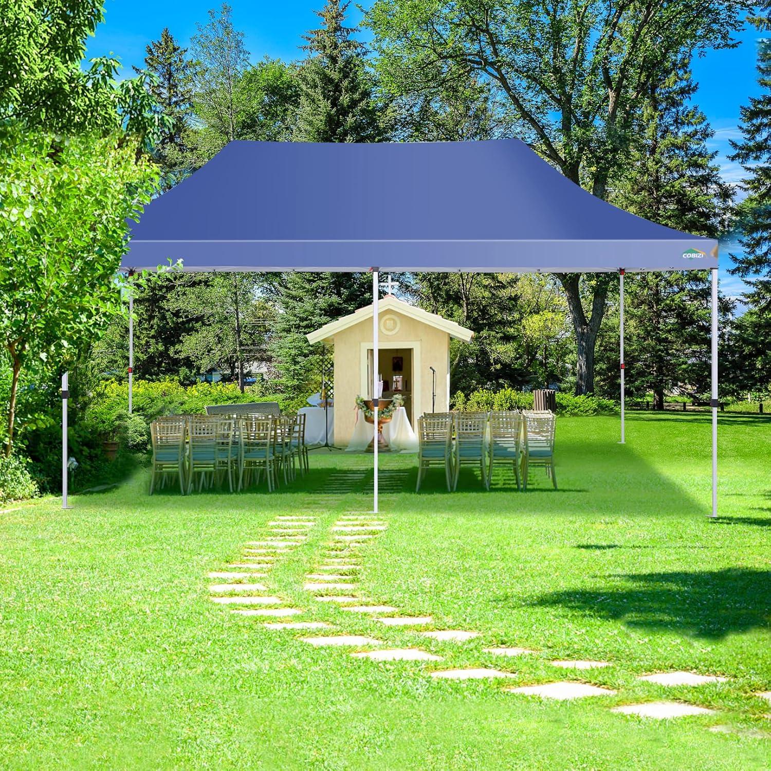image:imageCOBIZI Canopy Tent 10x30 Pop Up Canopy with 8 Removable Sidewalls Party Tents for Parties Wedding Patio Commercial Waterproof and UV50 Ez Outdoor Instant Gazebo with Roller Bag amp 4 SandbagsWhiteDark Blue