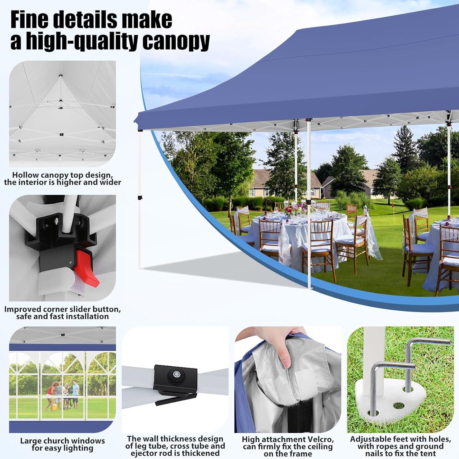 image:imageCOBIZI Canopy Tent 10x30 Pop Up Canopy with 8 Removable Sidewalls Party Tents for Parties Wedding Patio Commercial Waterproof and UV50 Ez Outdoor Instant Gazebo with Roller Bag amp 4 SandbagsWhiteNavy Blue