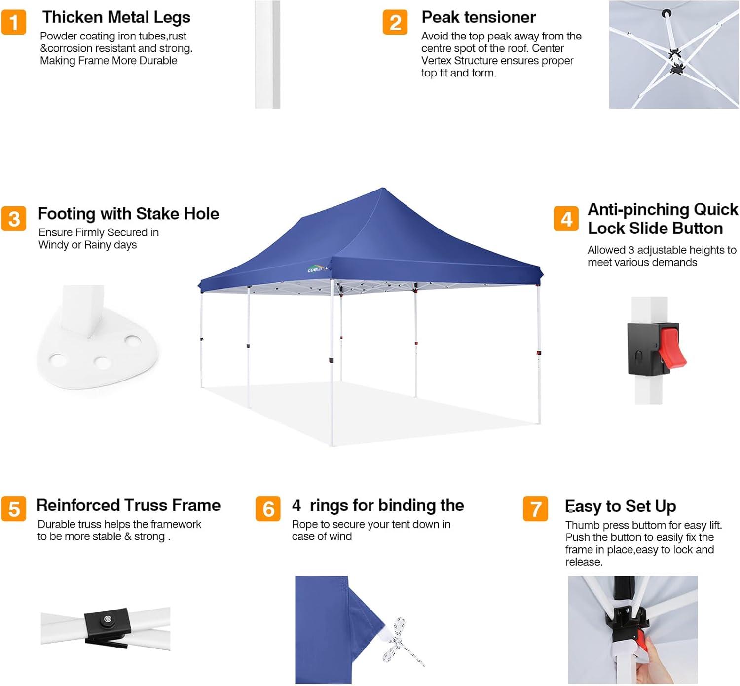 image:imageCOBIZI Canopy Tent 10x30 Pop Up Canopy with 8 Removable Sidewalls Party Tents for Parties Wedding Patio Commercial Waterproof and UV50 Ez Outdoor Instant Gazebo with Roller Bag amp 4 SandbagsWhiteDark Blue