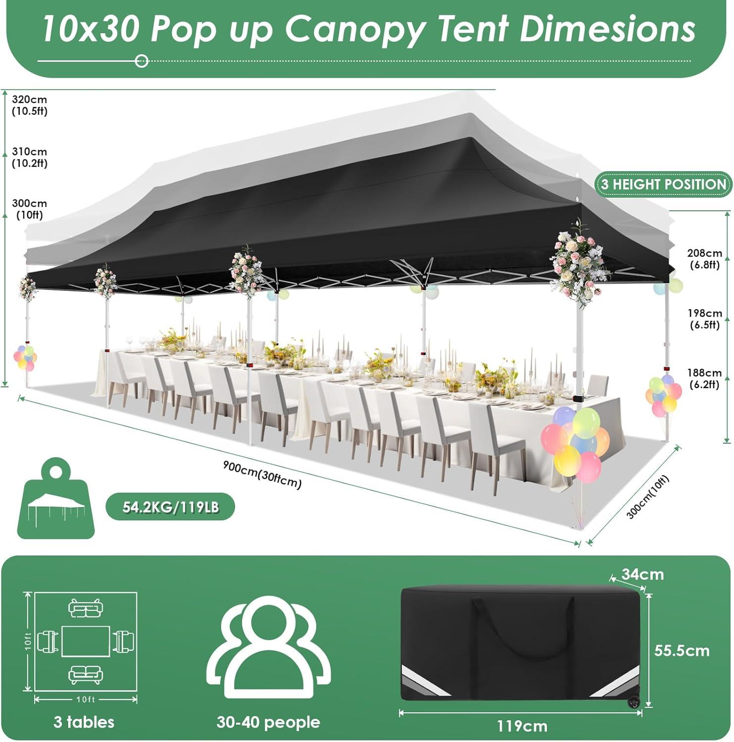 image:imageCOBIZI Canopy Tent 10x30 Pop Up Canopy with 8 Removable Sidewalls Party Tents for Parties Wedding Patio Commercial Waterproof and UV50 Ez Outdoor Instant Gazebo with Roller Bag amp 4 SandbagsWhiteBlack