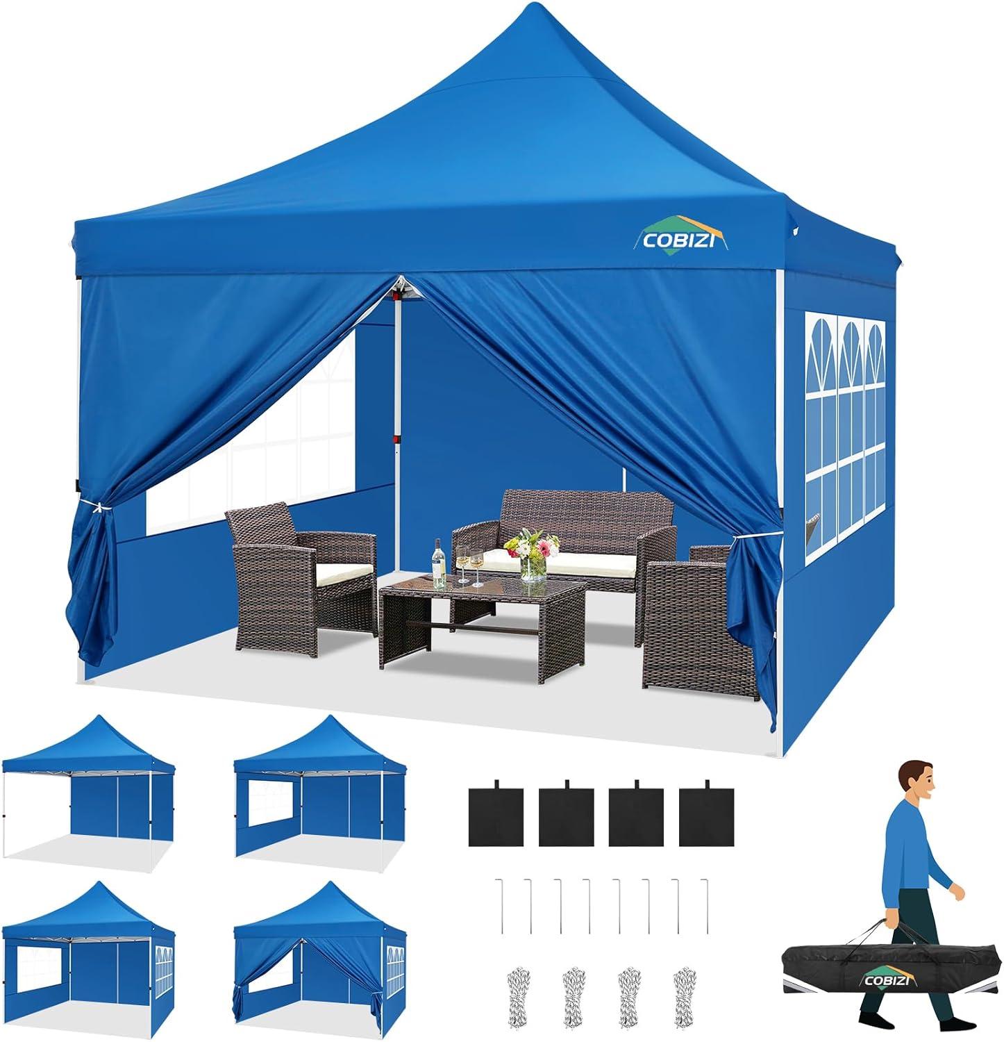 image:imageCOBIZI Canopy Tent 10x30 Pop Up Canopy with 8 Removable Sidewalls Party Tents for Parties Wedding Patio Commercial Waterproof and UV50 Ez Outdoor Instant Gazebo with Roller Bag amp 4 SandbagsWhiteBlue