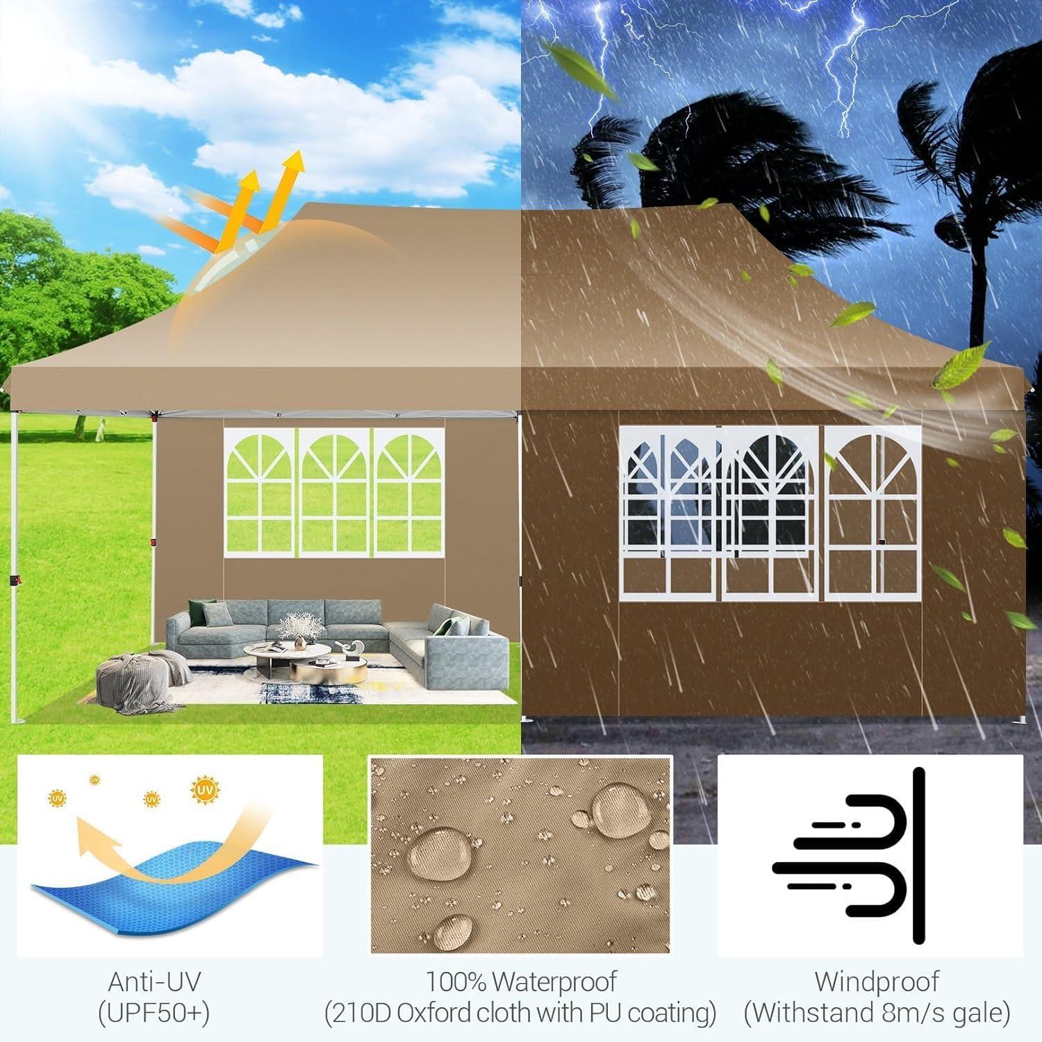 image:imageCOBIZI Canopy Tent 10x30 Pop Up Canopy with 8 Removable Sidewalls Party Tents for Parties Wedding Patio Commercial Waterproof and UV50 Ez Outdoor Instant Gazebo with Roller Bag amp 4 SandbagsWhiteKhaki