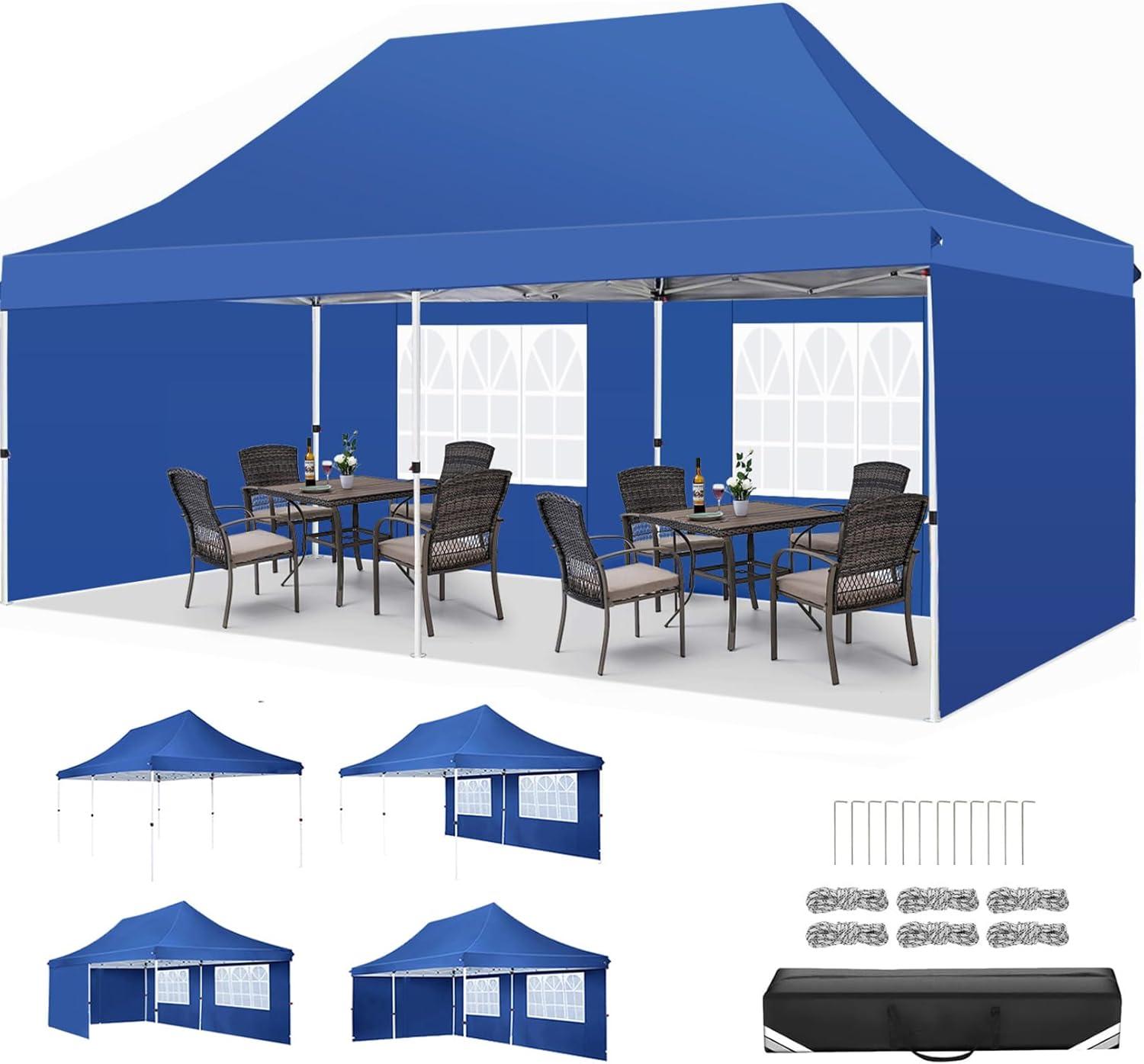 image:imageCOBIZI Canopy Tent 10x30 Pop Up Canopy with 8 Removable Sidewalls Party Tents for Parties Wedding Patio Commercial Waterproof and UV50 Ez Outdoor Instant Gazebo with Roller Bag amp 4 SandbagsWhiteBlue