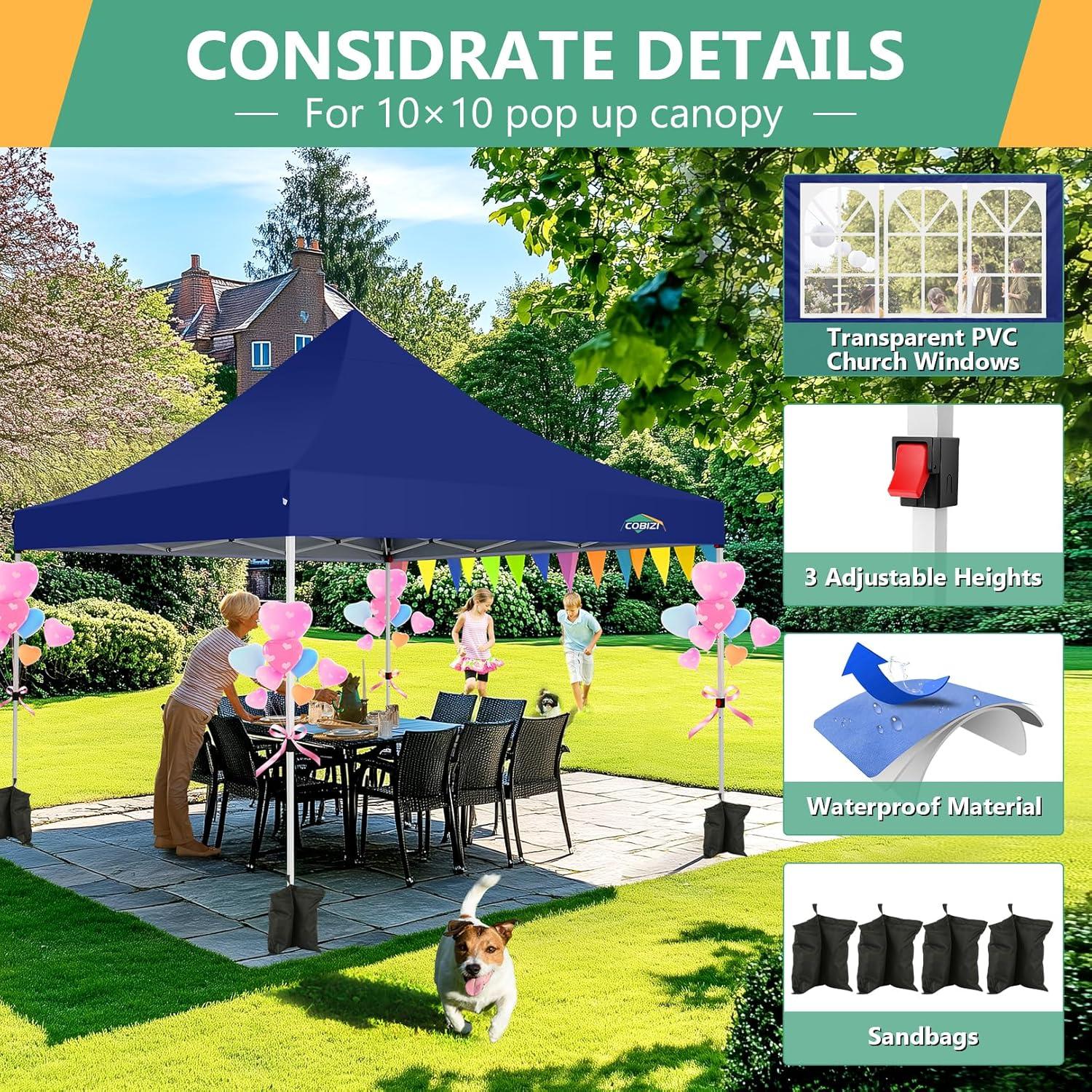 image:imageCOBIZI Canopy Tent 10x30 Pop Up Canopy with 8 Removable Sidewalls Party Tents for Parties Wedding Patio Commercial Waterproof and UV50 Ez Outdoor Instant Gazebo with Roller Bag amp 4 SandbagsWhiteDark Blue
