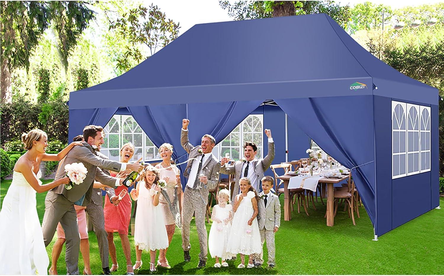 image:imageCOBIZI Canopy Tent 10x30 Pop Up Canopy with 8 Removable Sidewalls Party Tents for Parties Wedding Patio Commercial Waterproof and UV50 Ez Outdoor Instant Gazebo with Roller Bag amp 4 SandbagsWhiteDark Blue