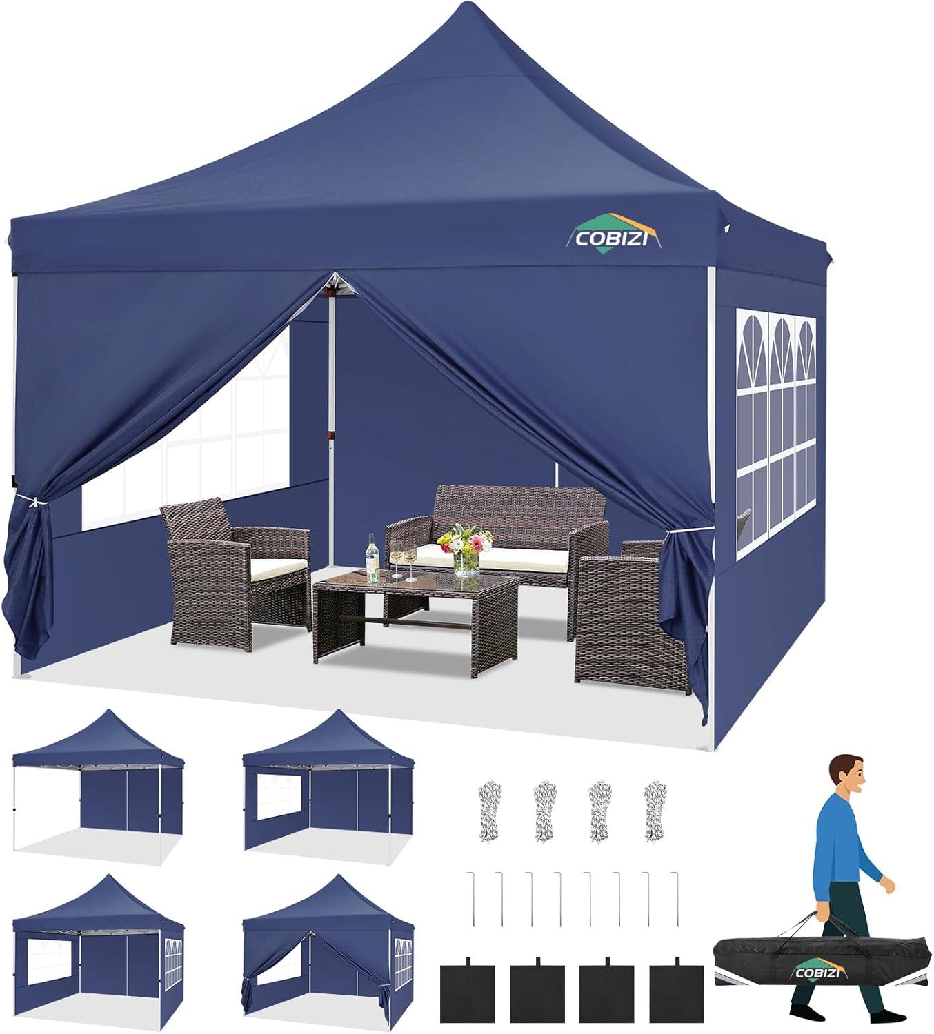 image:imageCOBIZI Canopy Tent 10x30 Pop Up Canopy with 8 Removable Sidewalls Party Tents for Parties Wedding Patio Commercial Waterproof and UV50 Ez Outdoor Instant Gazebo with Roller Bag amp 4 SandbagsWhiteDark Blue