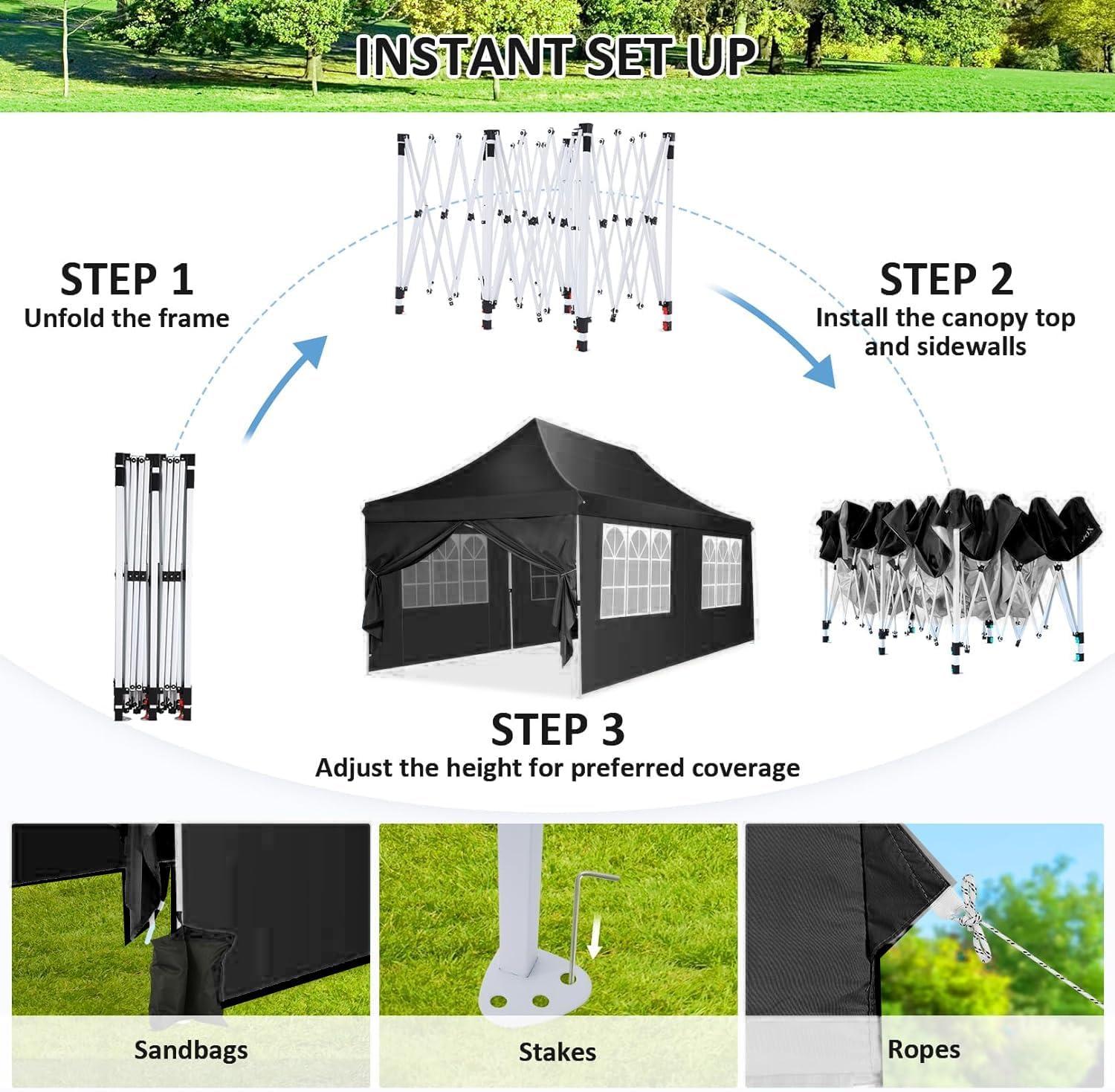 image:imageCOBIZI Canopy Tent 10x30 Pop Up Canopy with 8 Removable Sidewalls Party Tents for Parties Wedding Patio Commercial Waterproof and UV50 Ez Outdoor Instant Gazebo with Roller Bag amp 4 SandbagsWhiteBlack