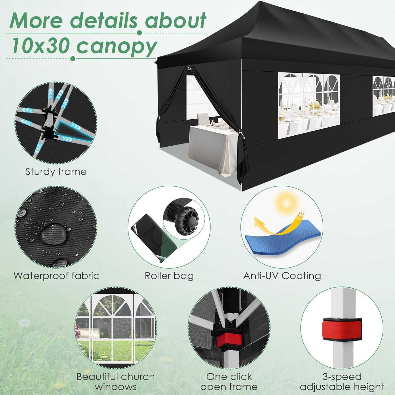 image:imageCOBIZI Canopy Tent 10x30 Pop Up Canopy with 8 Removable Sidewalls Party Tents for Parties Wedding Patio Commercial Waterproof and UV50 Ez Outdoor Instant Gazebo with Roller Bag amp 4 SandbagsWhiteBlack