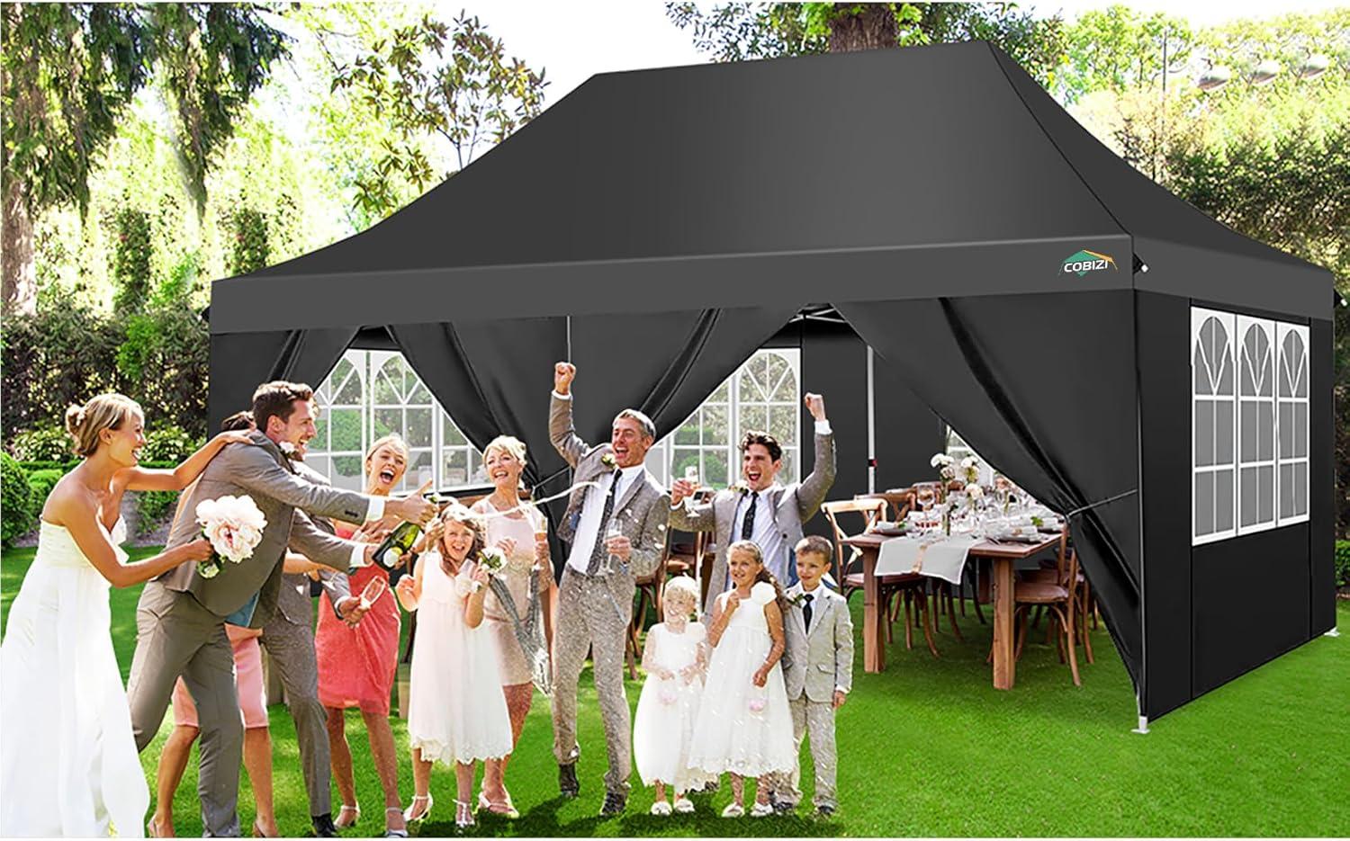 image:imageCOBIZI Canopy Tent 10x30 Pop Up Canopy with 8 Removable Sidewalls Party Tents for Parties Wedding Patio Commercial Waterproof and UV50 Ez Outdoor Instant Gazebo with Roller Bag amp 4 SandbagsWhiteBlack