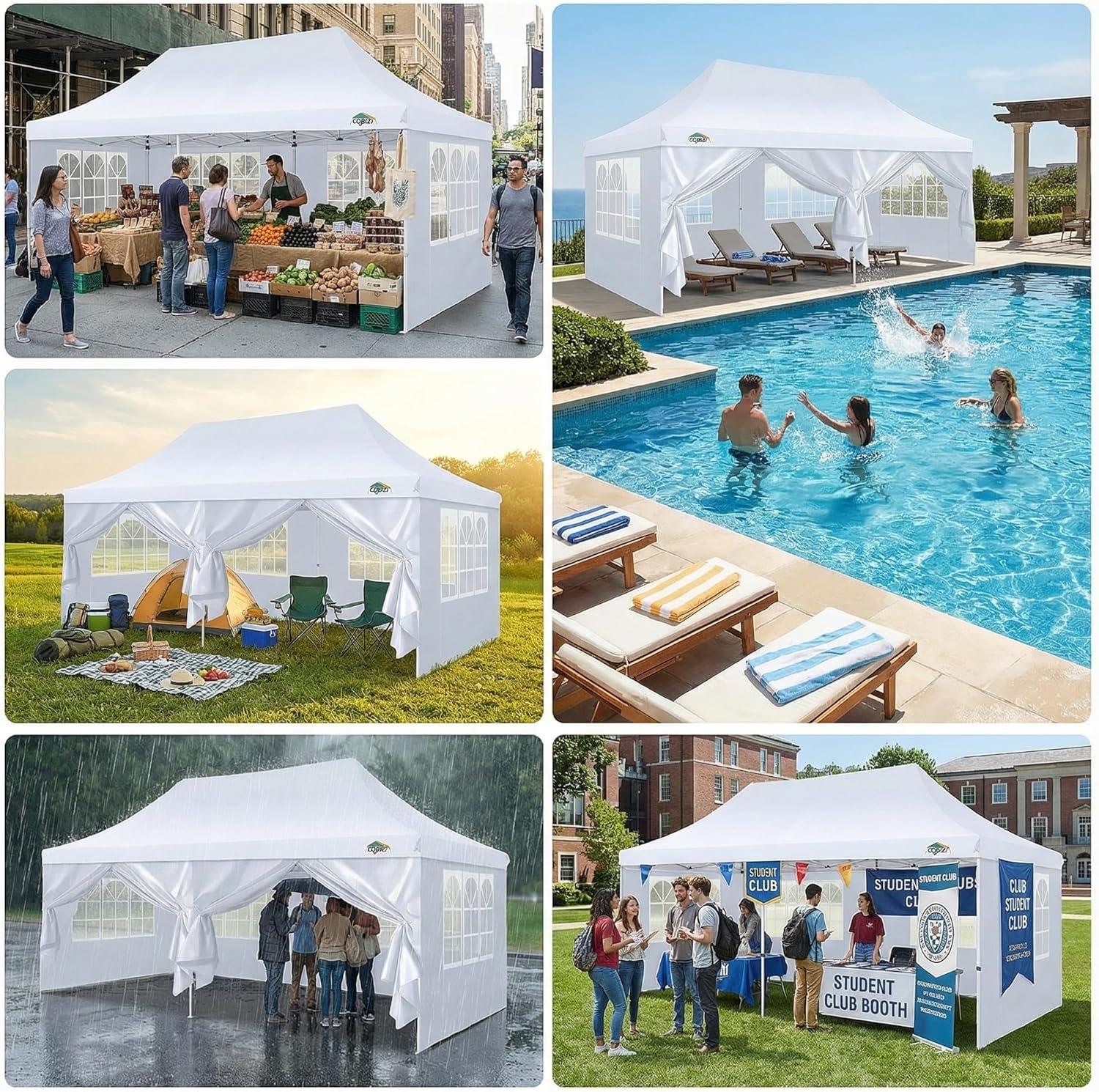image:imageCOBIZI Canopy Tent 10x30 Pop Up Canopy with 8 Removable Sidewalls Party Tents for Parties Wedding Patio Commercial Waterproof and UV50 Ez Outdoor Instant Gazebo with Roller Bag amp 4 SandbagsWhiteKhaki