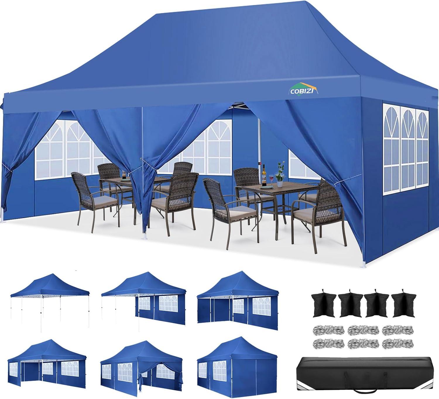 image:imageCOBIZI Canopy Tent 10x30 Pop Up Canopy with 8 Removable Sidewalls Party Tents for Parties Wedding Patio Commercial Waterproof and UV50 Ez Outdoor Instant Gazebo with Roller Bag amp 4 SandbagsWhiteBlue