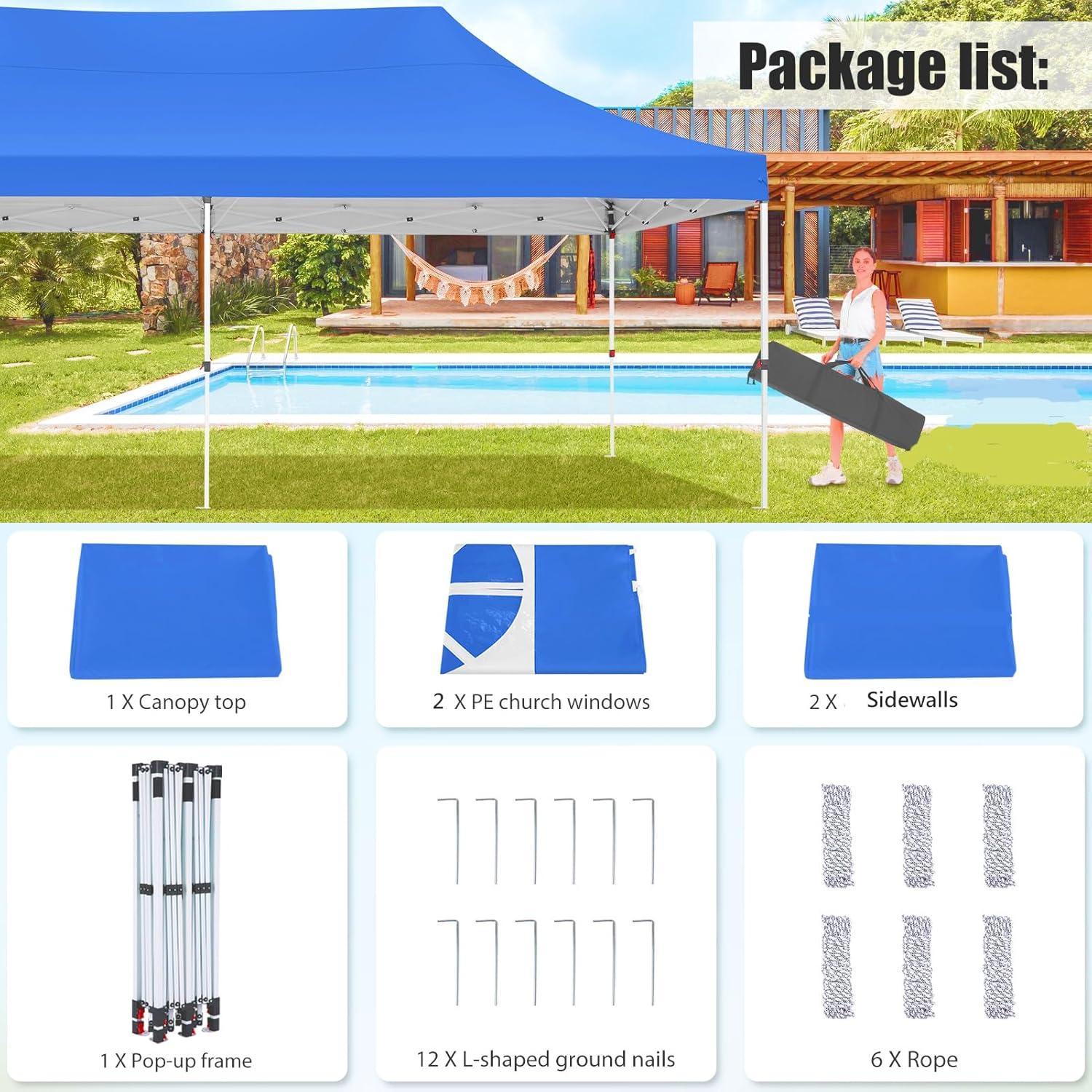 image:imageCOBIZI Canopy Tent 10x30 Pop Up Canopy with 8 Removable Sidewalls Party Tents for Parties Wedding Patio Commercial Waterproof and UV50 Ez Outdoor Instant Gazebo with Roller Bag amp 4 SandbagsWhiteBlue