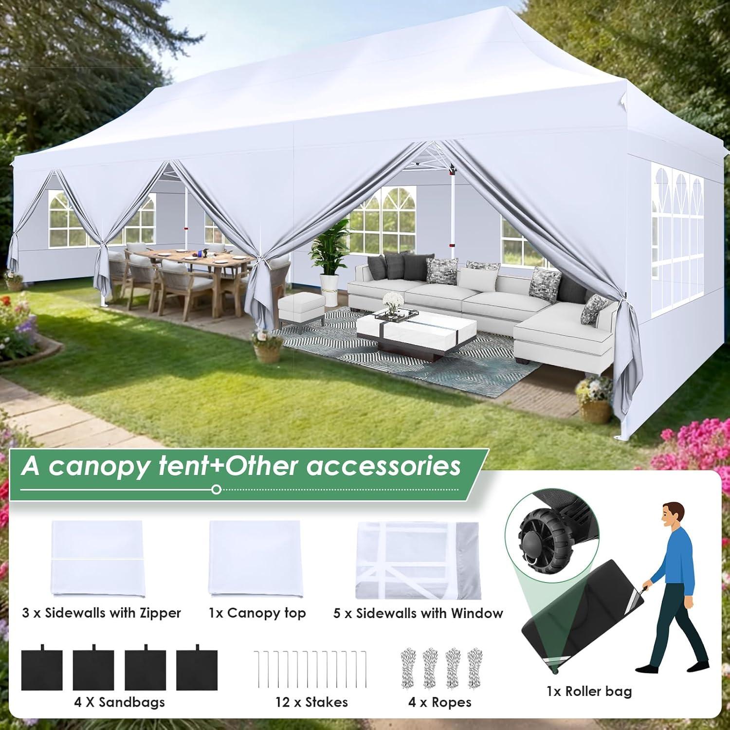 image:imageCOBIZI Canopy Tent 10x30 Pop Up Canopy with 8 Removable Sidewalls Party Tents for Parties Wedding Patio Commercial Waterproof and UV50 Ez Outdoor Instant Gazebo with Roller Bag amp 4 SandbagsWhiteWhite