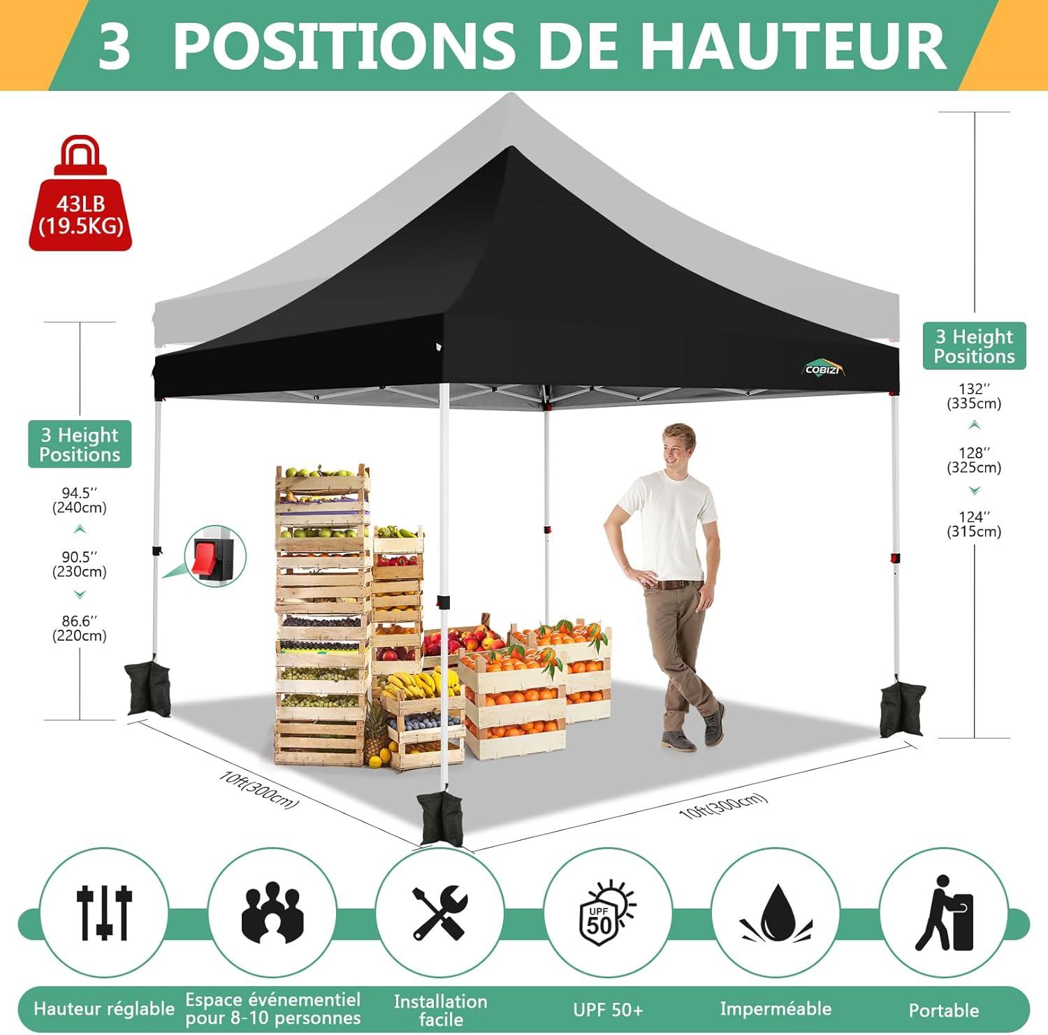 image:imageCOBIZI Canopy Tent 10x30 Pop Up Canopy with 8 Removable Sidewalls Party Tents for Parties Wedding Patio Commercial Waterproof and UV50 Ez Outdoor Instant Gazebo with Roller Bag amp 4 SandbagsWhiteBlack