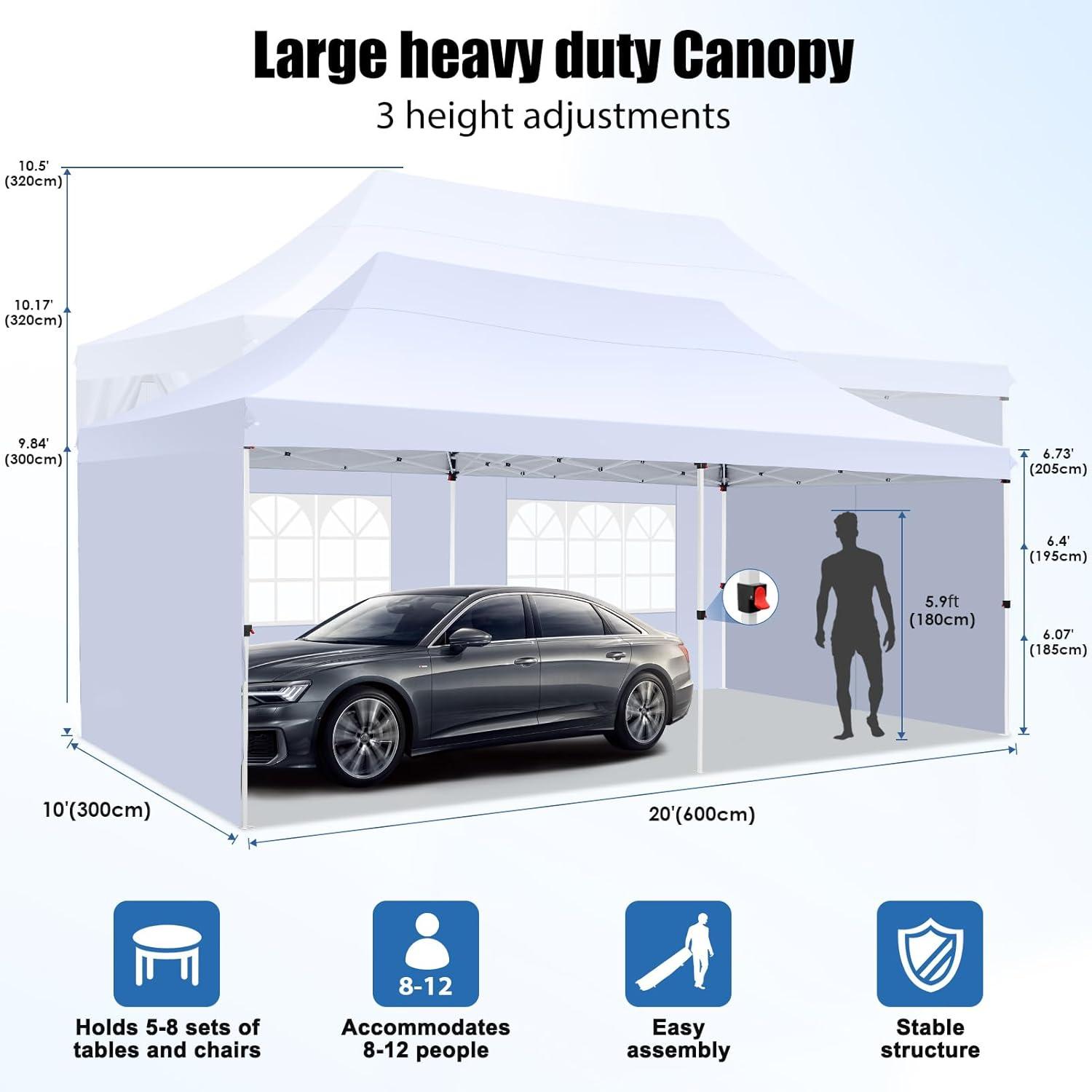 image:imageCOBIZI Canopy Tent 10x30 Pop Up Canopy with 8 Removable Sidewalls Party Tents for Parties Wedding Patio Commercial Waterproof and UV50 Ez Outdoor Instant Gazebo with Roller Bag amp 4 SandbagsWhiteWhite