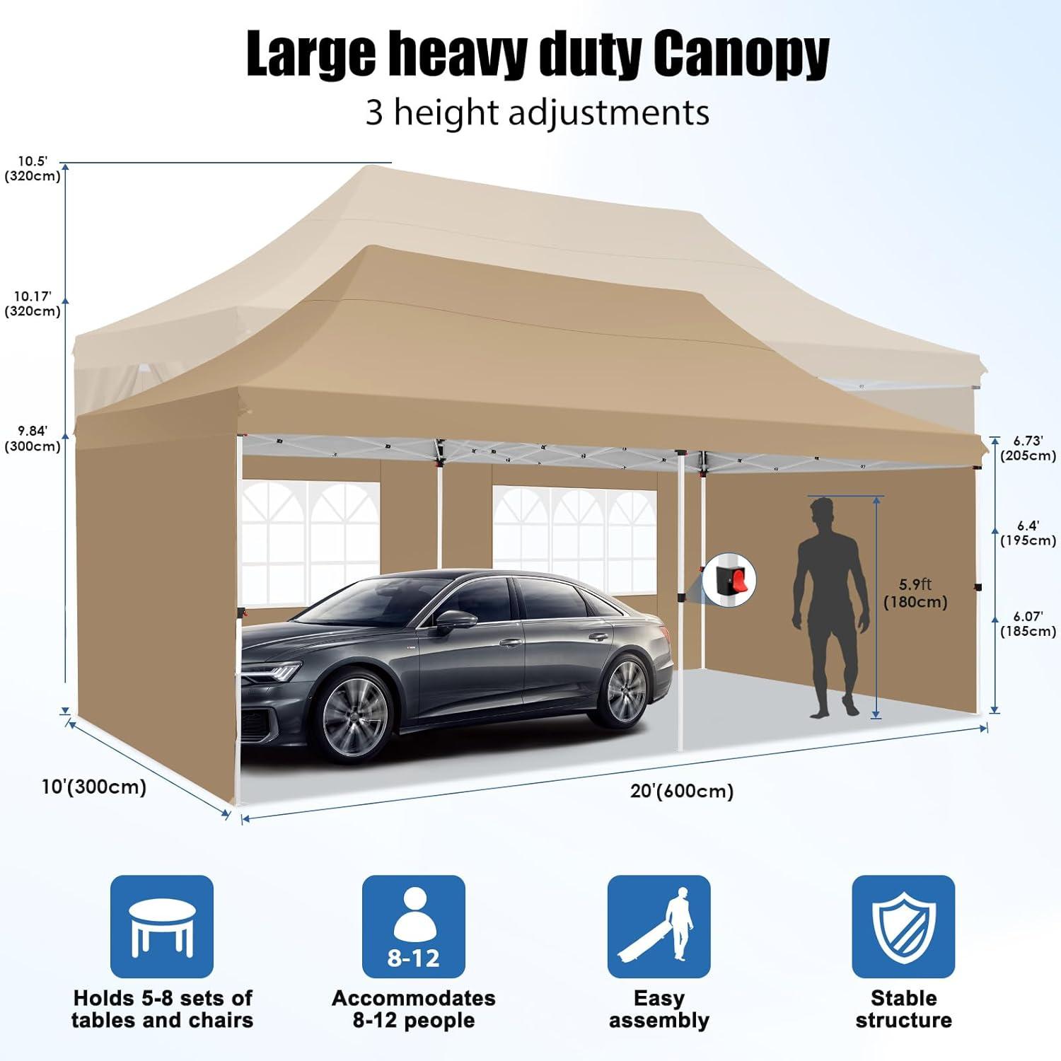 image:imageCOBIZI Canopy Tent 10x30 Pop Up Canopy with 8 Removable Sidewalls Party Tents for Parties Wedding Patio Commercial Waterproof and UV50 Ez Outdoor Instant Gazebo with Roller Bag amp 4 SandbagsWhiteKhaki