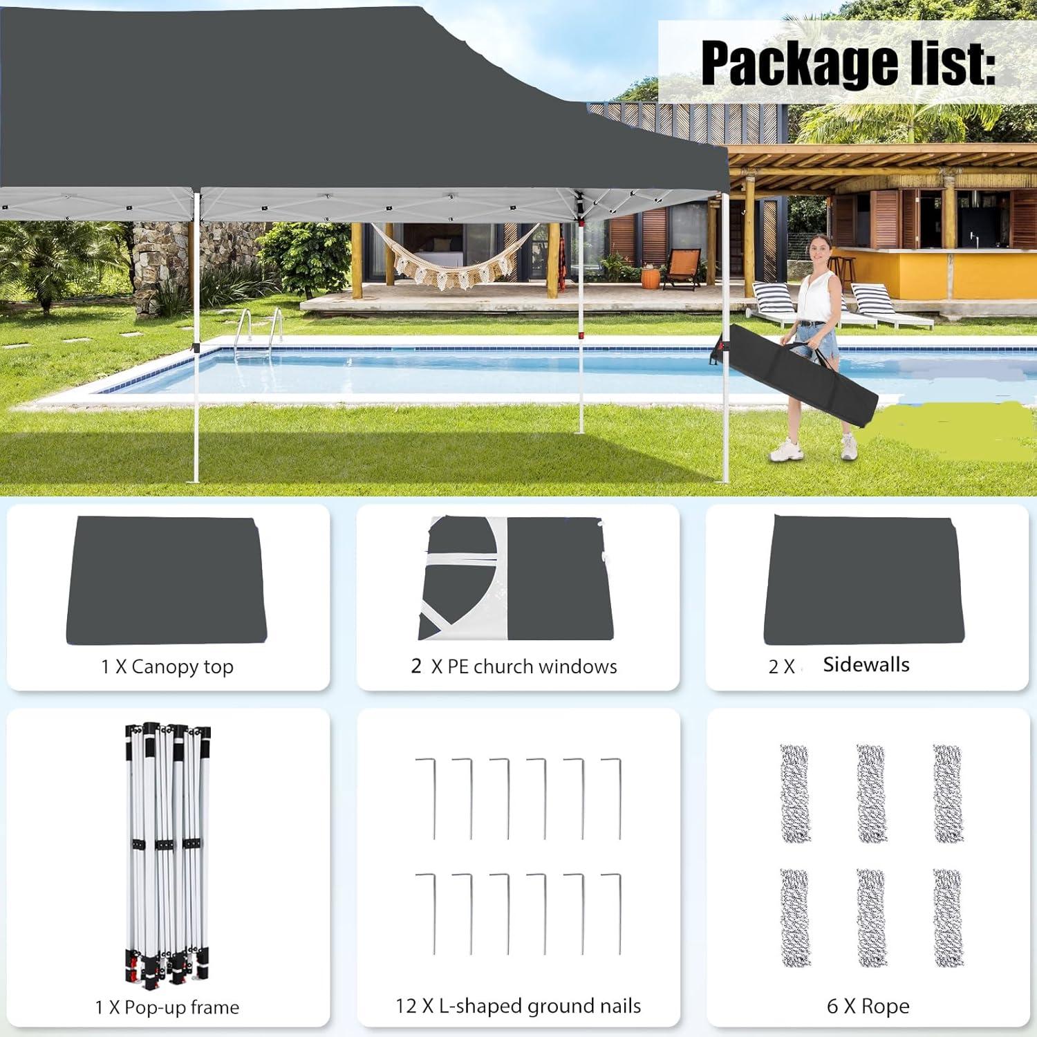 image:imageCOBIZI Canopy Tent 10x30 Pop Up Canopy with 8 Removable Sidewalls Party Tents for Parties Wedding Patio Commercial Waterproof and UV50 Ez Outdoor Instant Gazebo with Roller Bag amp 4 SandbagsWhiteGray