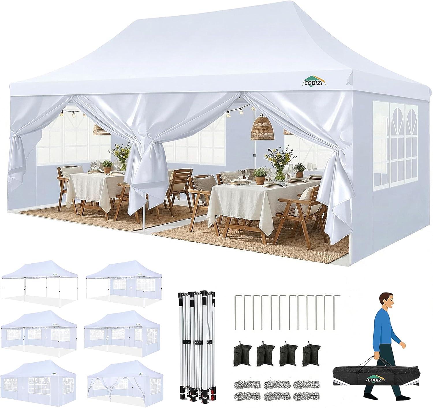 image:imageCOBIZI Canopy Tent 10x30 Pop Up Canopy with 8 Removable Sidewalls Party Tents for Parties Wedding Patio Commercial Waterproof and UV50 Ez Outdoor Instant Gazebo with Roller Bag amp 4 SandbagsWhiteWhite
