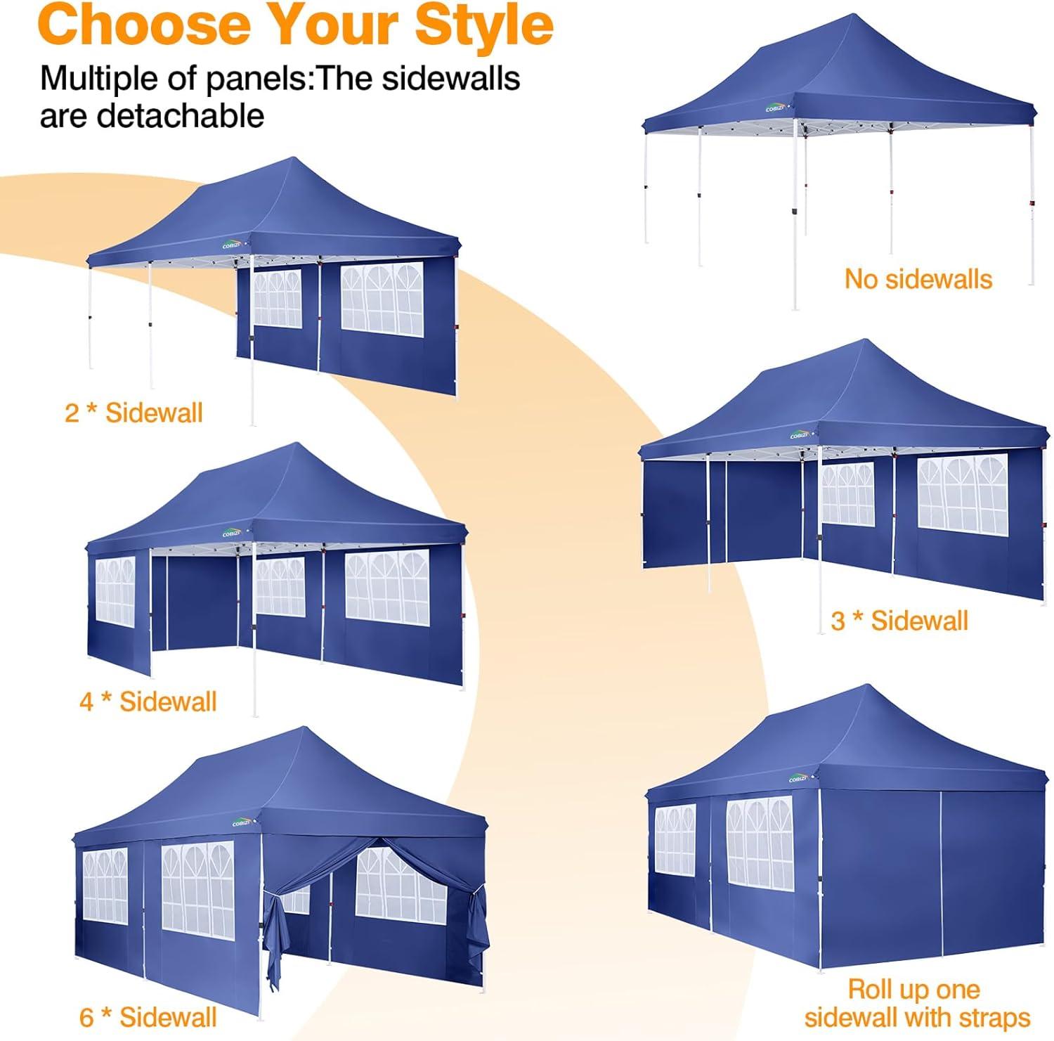 image:imageCOBIZI Canopy Tent 10x30 Pop Up Canopy with 8 Removable Sidewalls Party Tents for Parties Wedding Patio Commercial Waterproof and UV50 Ez Outdoor Instant Gazebo with Roller Bag amp 4 SandbagsWhiteDark Blue