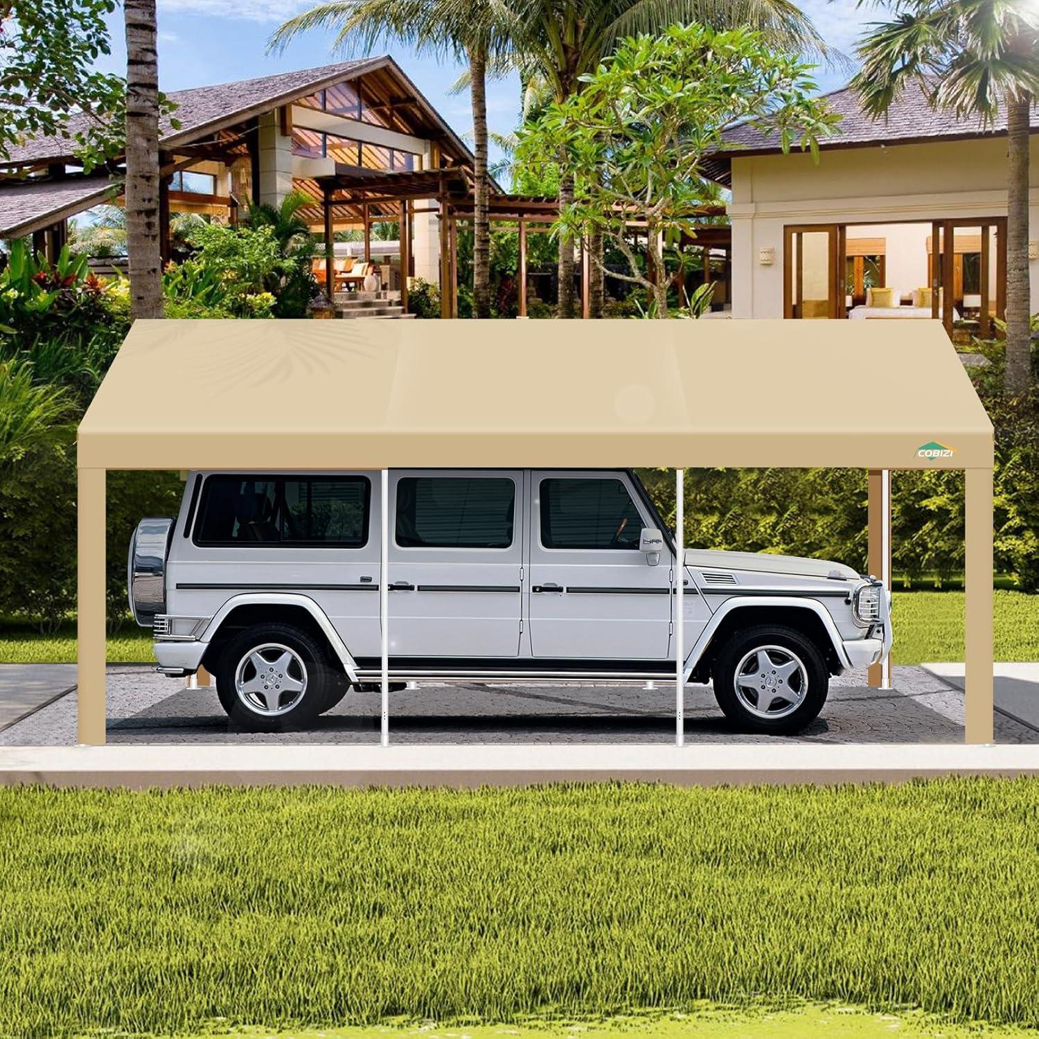 image:imageCOBIZI Ez Up Canopy Canopy Tent 10x10 Heavy Duty Pop Up Canopy with UPF 50 Waterproof Canopy Top for Commercial Business 3 Adjustable Heights with Sand Bags Stakes Ropes Blue GreenKhaki1