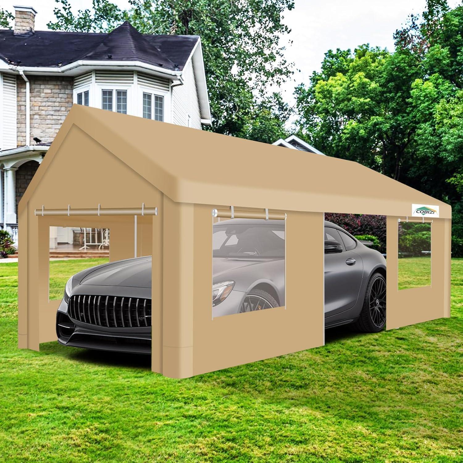 image:imageCOBIZI Ez Up Canopy Canopy Tent 10x10 Heavy Duty Pop Up Canopy with UPF 50 Waterproof Canopy Top for Commercial Business 3 Adjustable Heights with Sand Bags Stakes Ropes Blue GreenKhaki