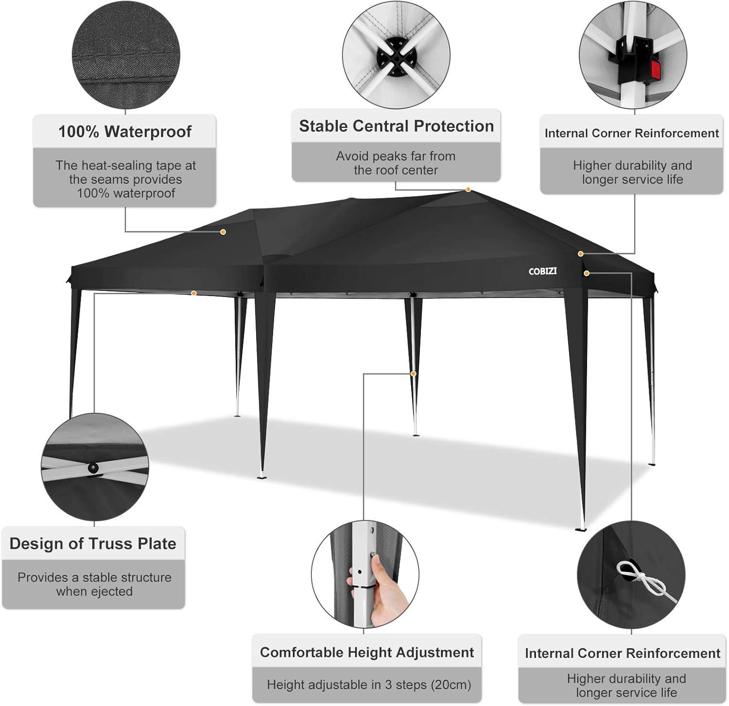 image:imageCOBIZI Ez Up Canopy Canopy Tent 10x10 Heavy Duty Pop Up Canopy with UPF 50 Waterproof Canopy Top for Commercial Business 3 Adjustable Heights with Sand Bags Stakes Ropes Blue GreenBLACK45