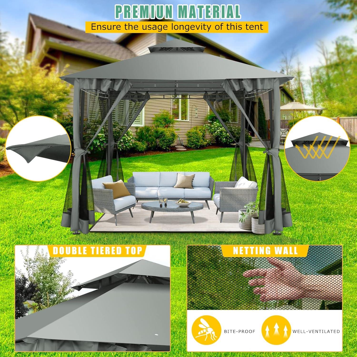 image:imageCOBIZI Ez Up Canopy Canopy Tent 10x10 Heavy Duty Pop Up Canopy with UPF 50 Waterproof Canopy Top for Commercial Business 3 Adjustable Heights with Sand Bags Stakes Ropes Blue GreenGray