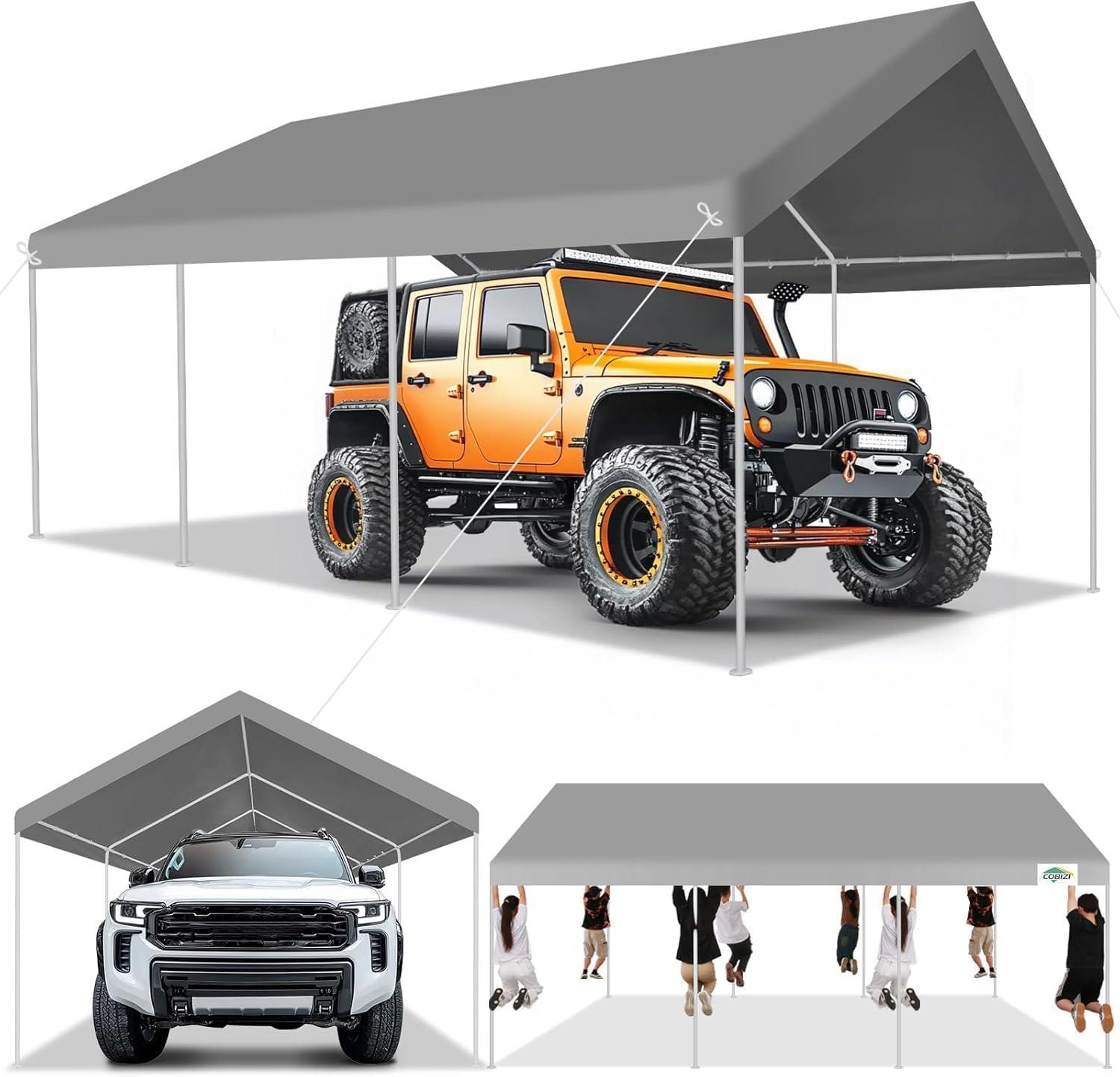 image:imageCOBIZI Ez Up Canopy Canopy Tent 10x10 Heavy Duty Pop Up Canopy with UPF 50 Waterproof Canopy Top for Commercial Business 3 Adjustable Heights with Sand Bags Stakes Ropes Blue GreenGray3