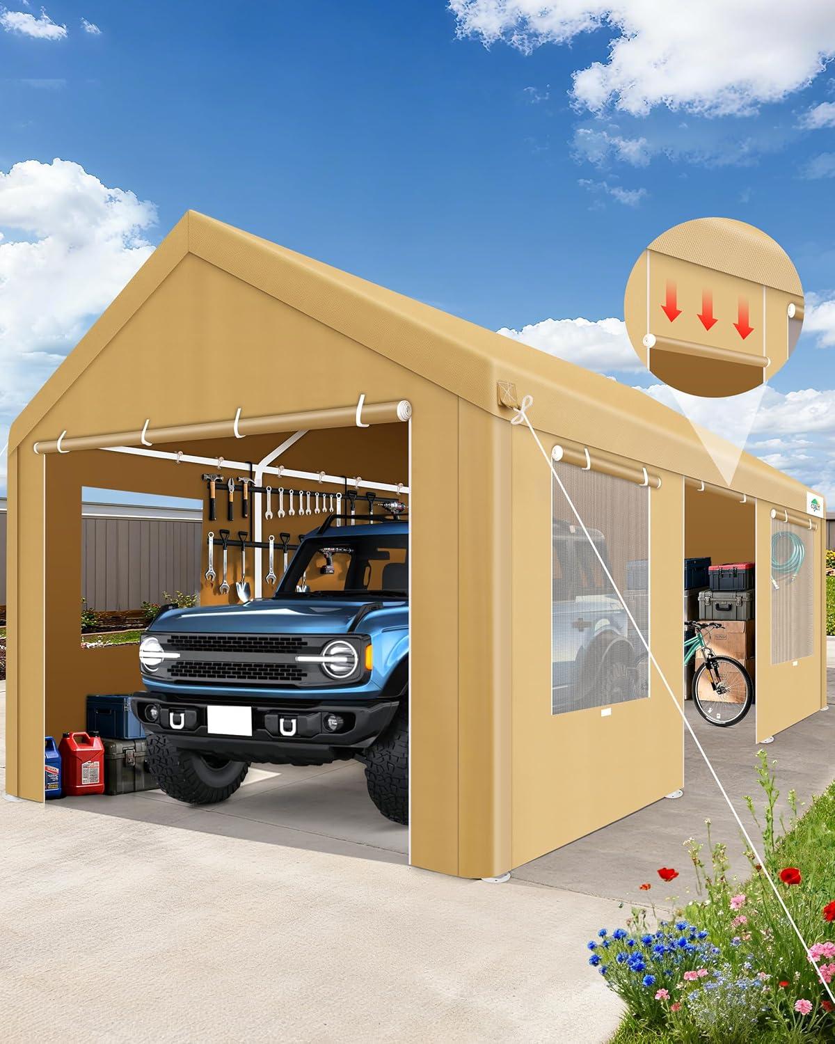 image:imageCOBIZI Ez Up Canopy Canopy Tent 10x10 Heavy Duty Pop Up Canopy with UPF 50 Waterproof Canopy Top for Commercial Business 3 Adjustable Heights with Sand Bags Stakes Ropes Blue GreenKhaki