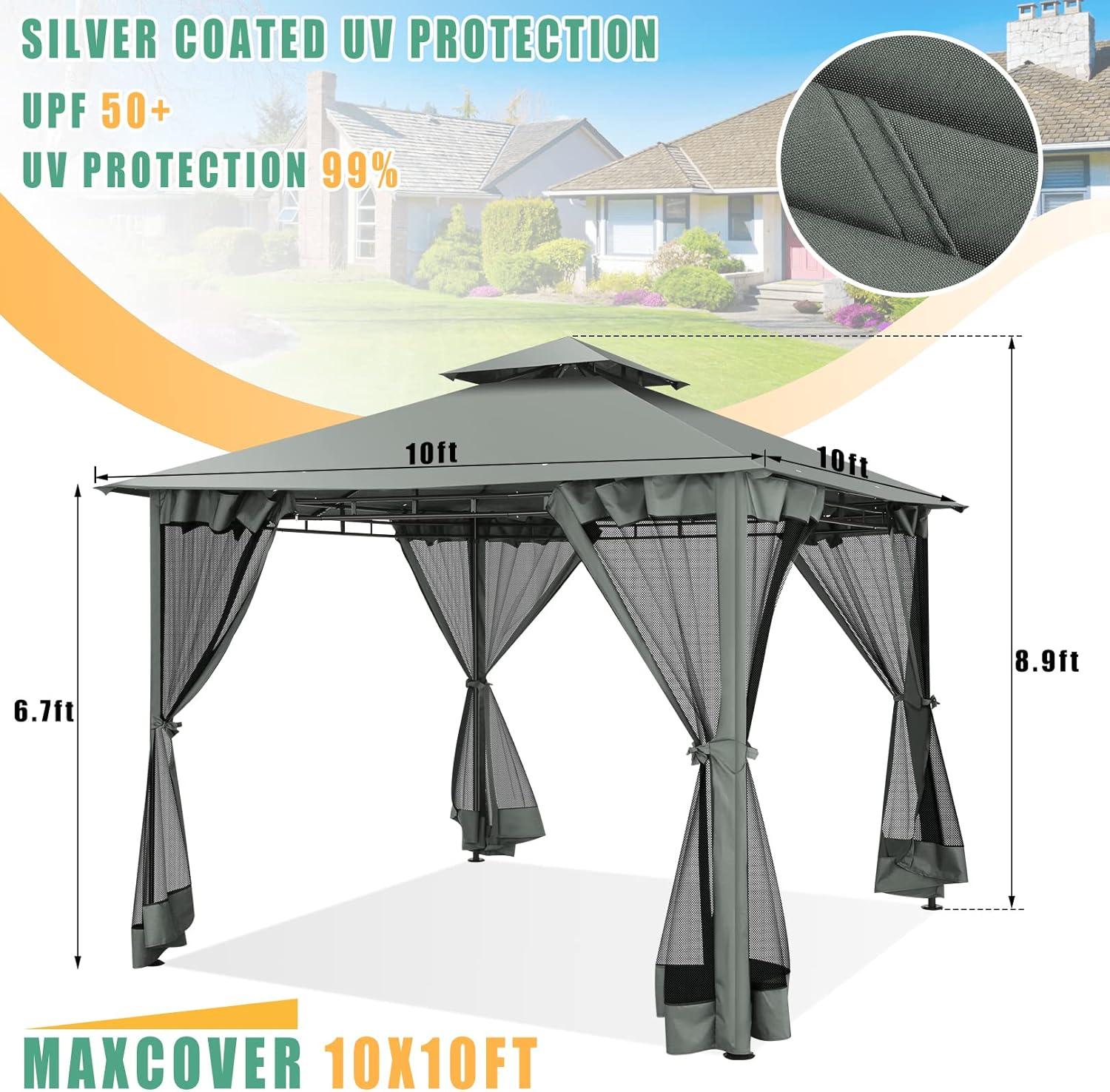 image:imageCOBIZI Ez Up Canopy Canopy Tent 10x10 Heavy Duty Pop Up Canopy with UPF 50 Waterproof Canopy Top for Commercial Business 3 Adjustable Heights with Sand Bags Stakes Ropes Blue GreenGray
