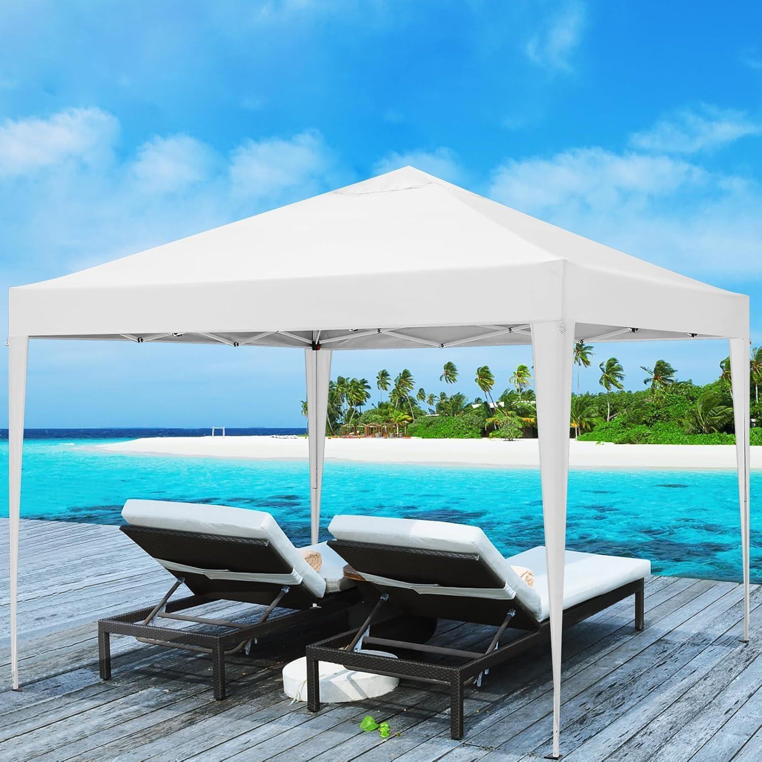 image:imageCOBIZI Ez Up Canopy Canopy Tent 10x10 Heavy Duty Pop Up Canopy with UPF 50 Waterproof Canopy Top for Commercial Business 3 Adjustable Heights with Sand Bags Stakes Ropes Blue GreenWhite
