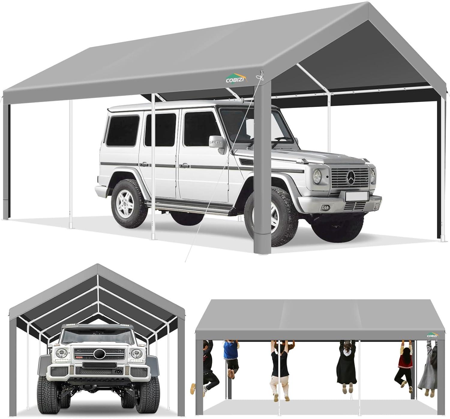 image:imageCOBIZI Ez Up Canopy Canopy Tent 10x10 Heavy Duty Pop Up Canopy with UPF 50 Waterproof Canopy Top for Commercial Business 3 Adjustable Heights with Sand Bags Stakes Ropes Blue GreenGray